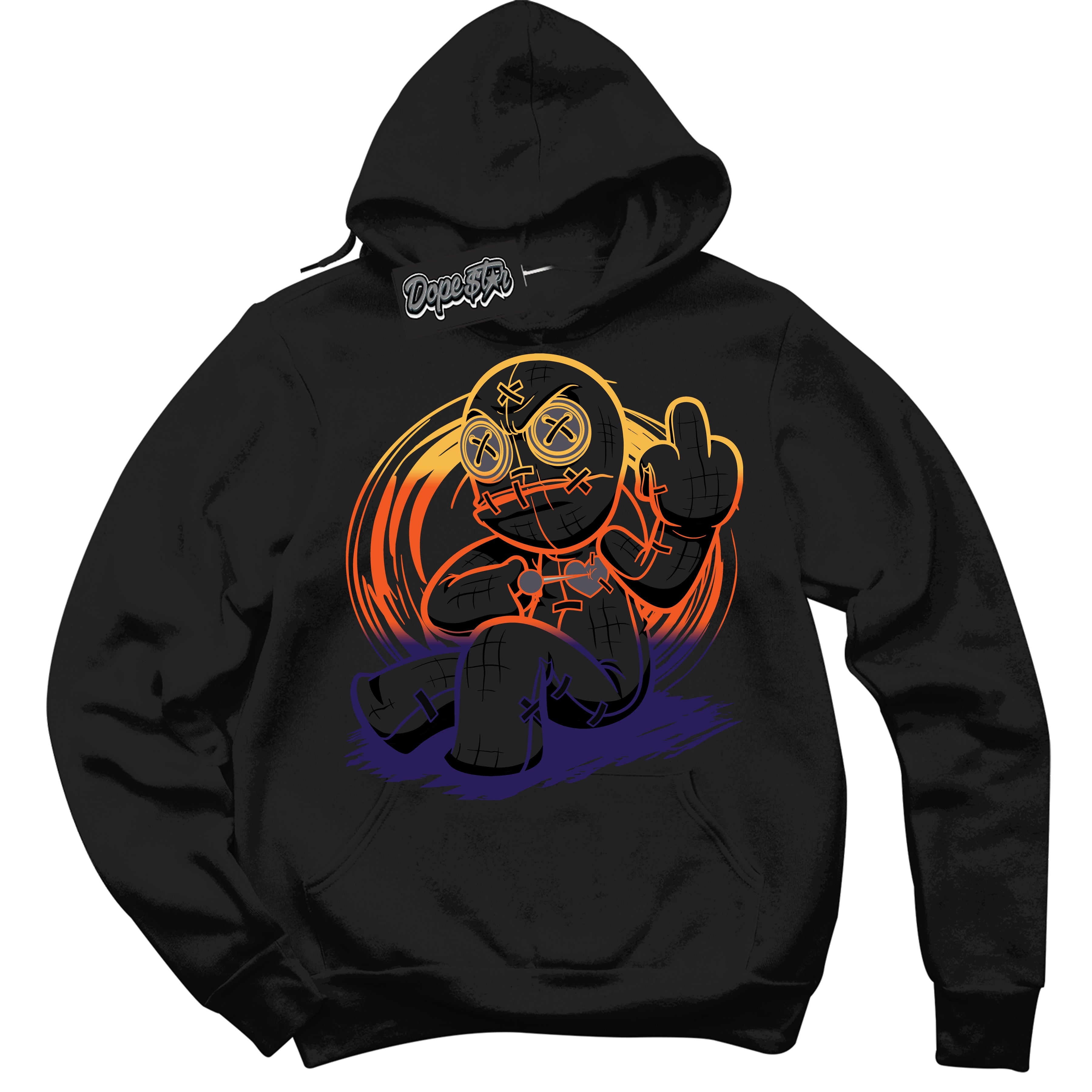 Cool Black Hoodie with “ VooDoo Doll ”  design that Perfectly Matches J Balvin Rio 3s Sneakers.