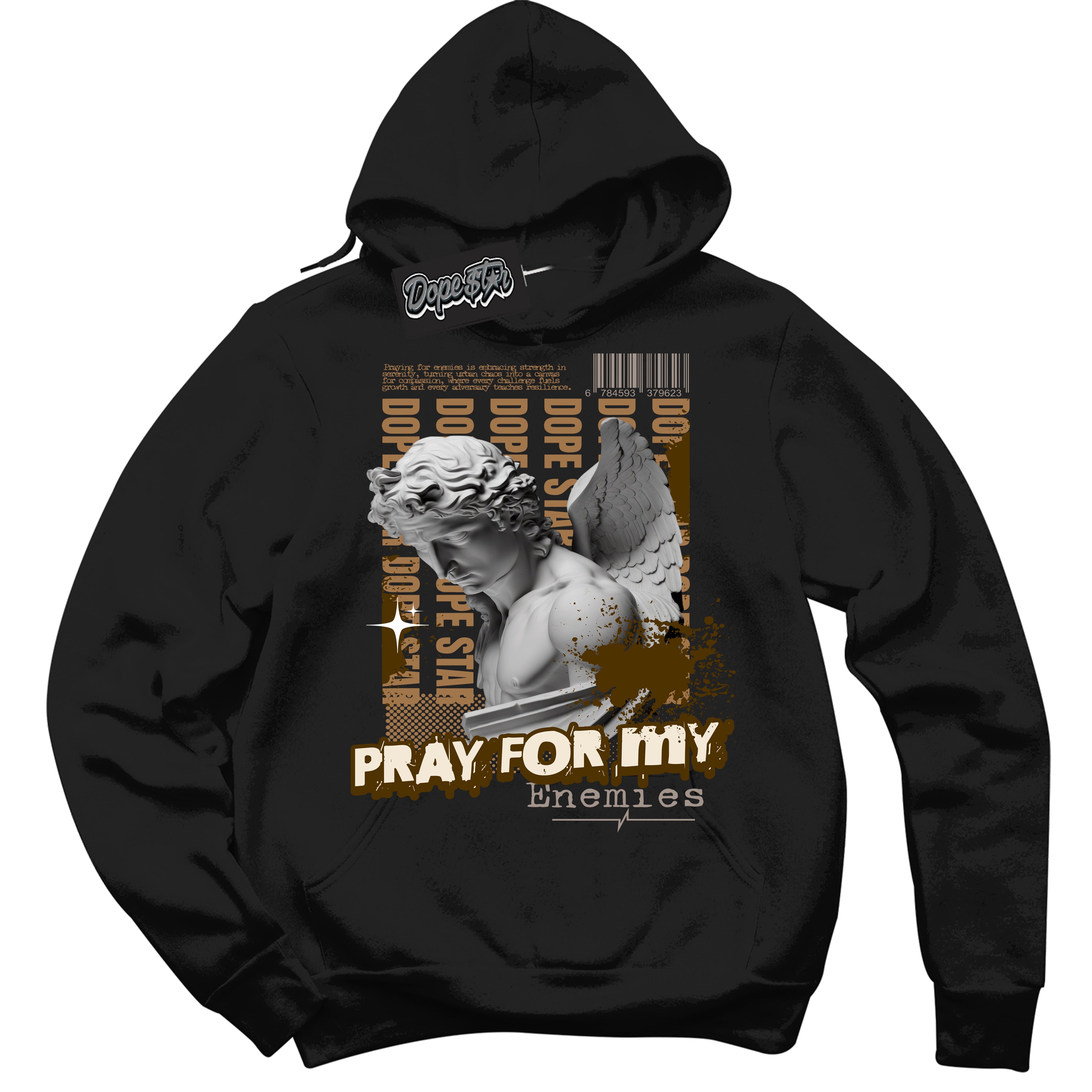 Cool Black Hoodie with “ Pray Enemies ”  design that Perfectly Matches Palomino 3s Sneakers.