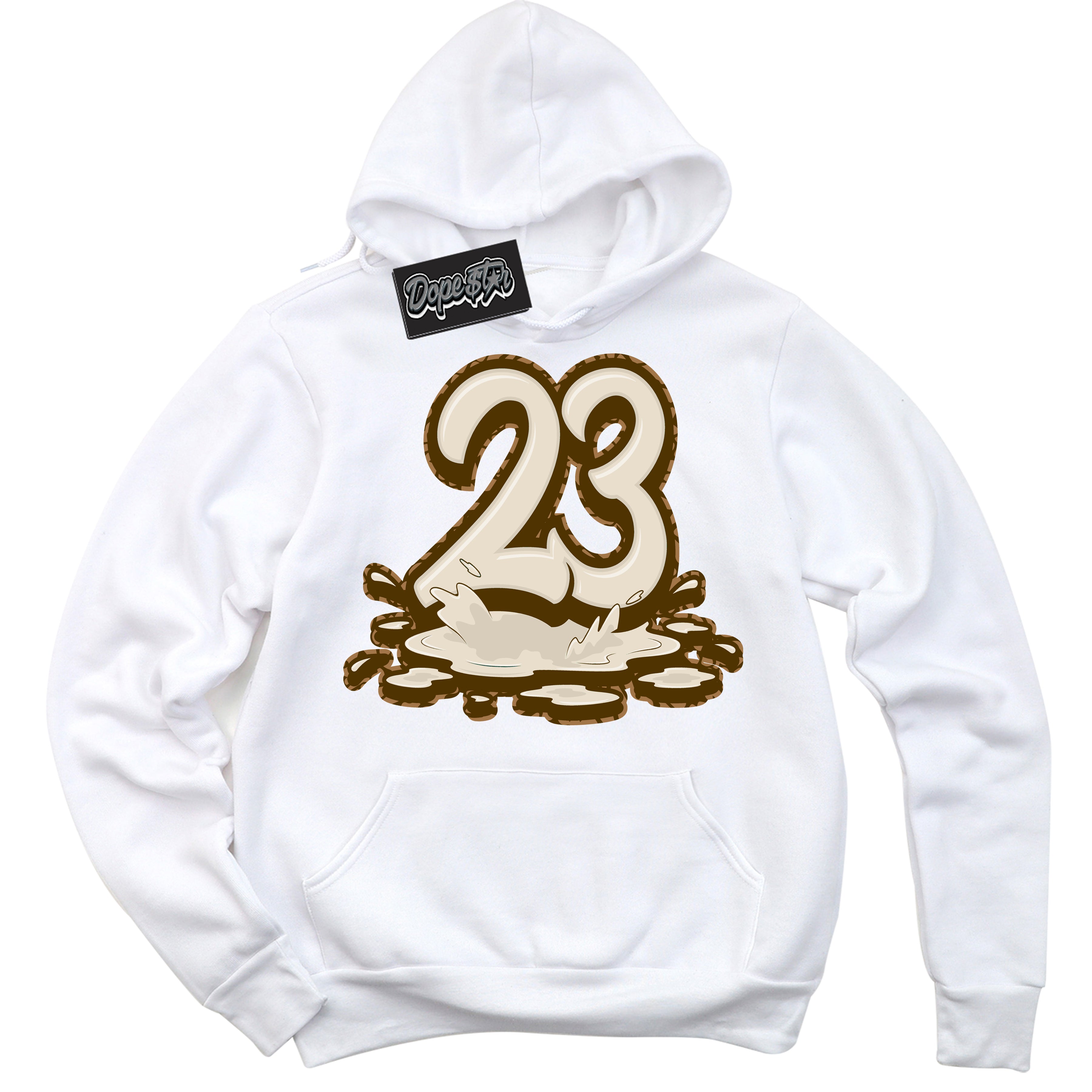 Cool White Graphic DopeStar Hoodie with “ 23 Melting “ print, that perfectly matches Palomino 3s sneakers