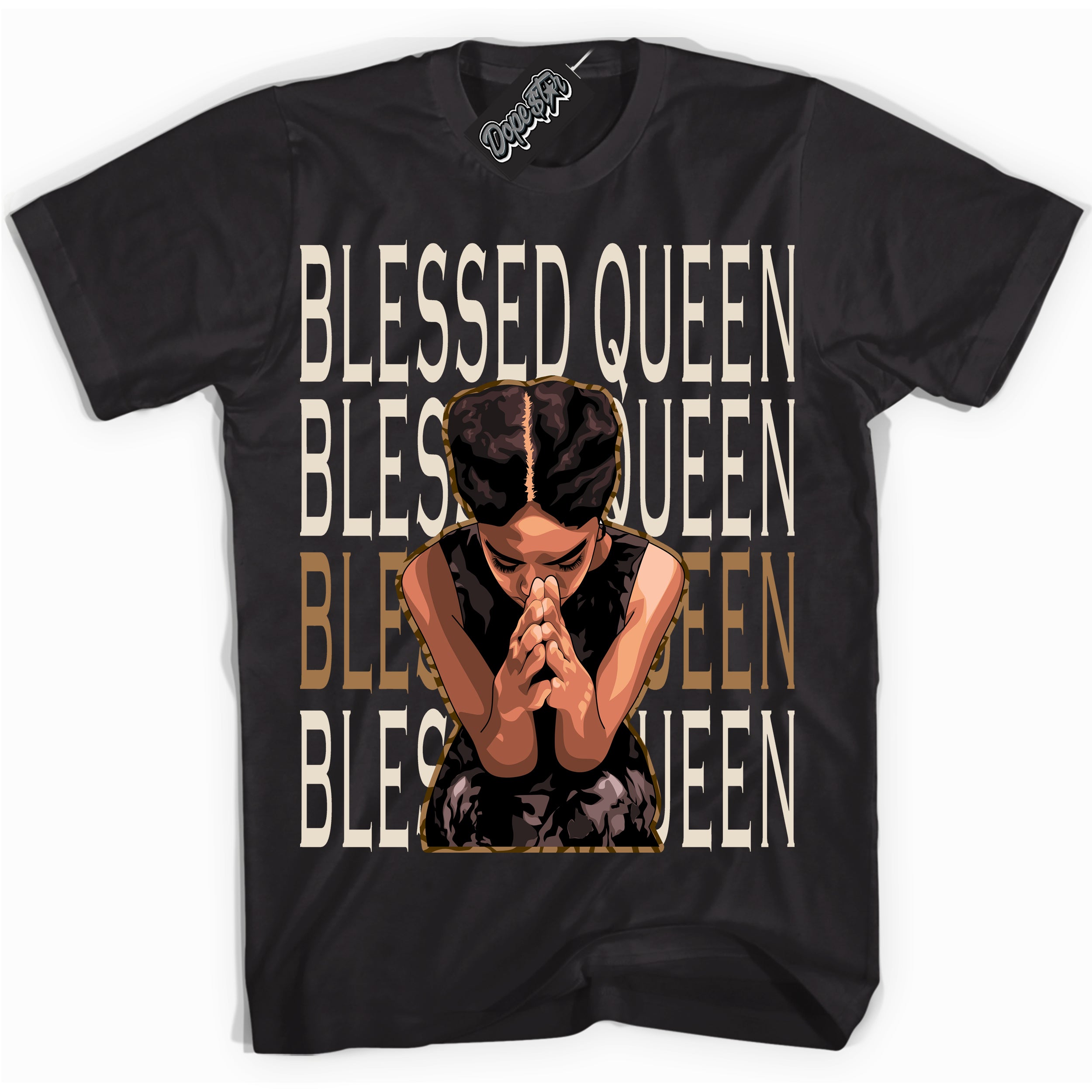 Cool Black graphic tee with “ Blessed Queen ” design, that perfectly matches Palomino 3s sneakers 