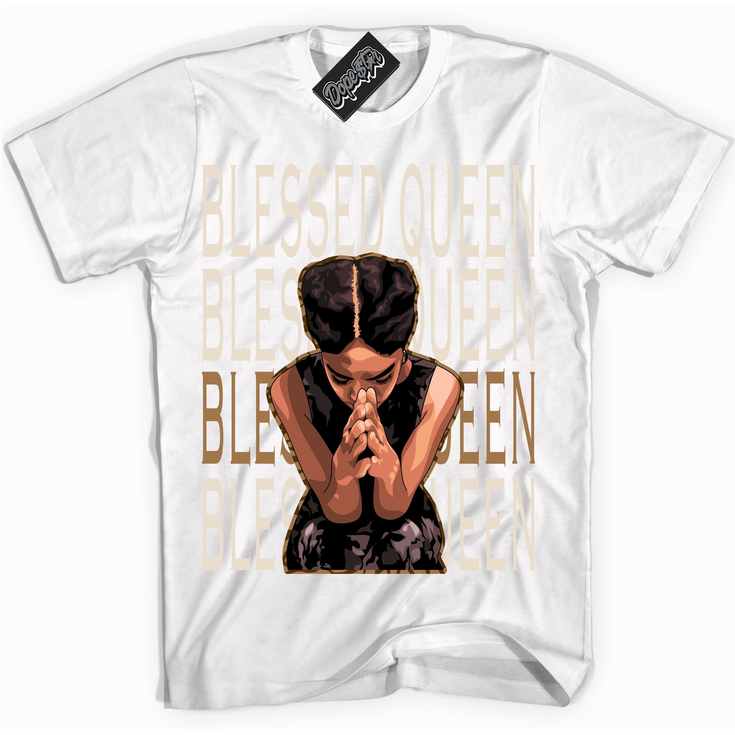 Cool White graphic tee with “ Blessed Queen ” design, that perfectly matches Palomino 3s sneakers 