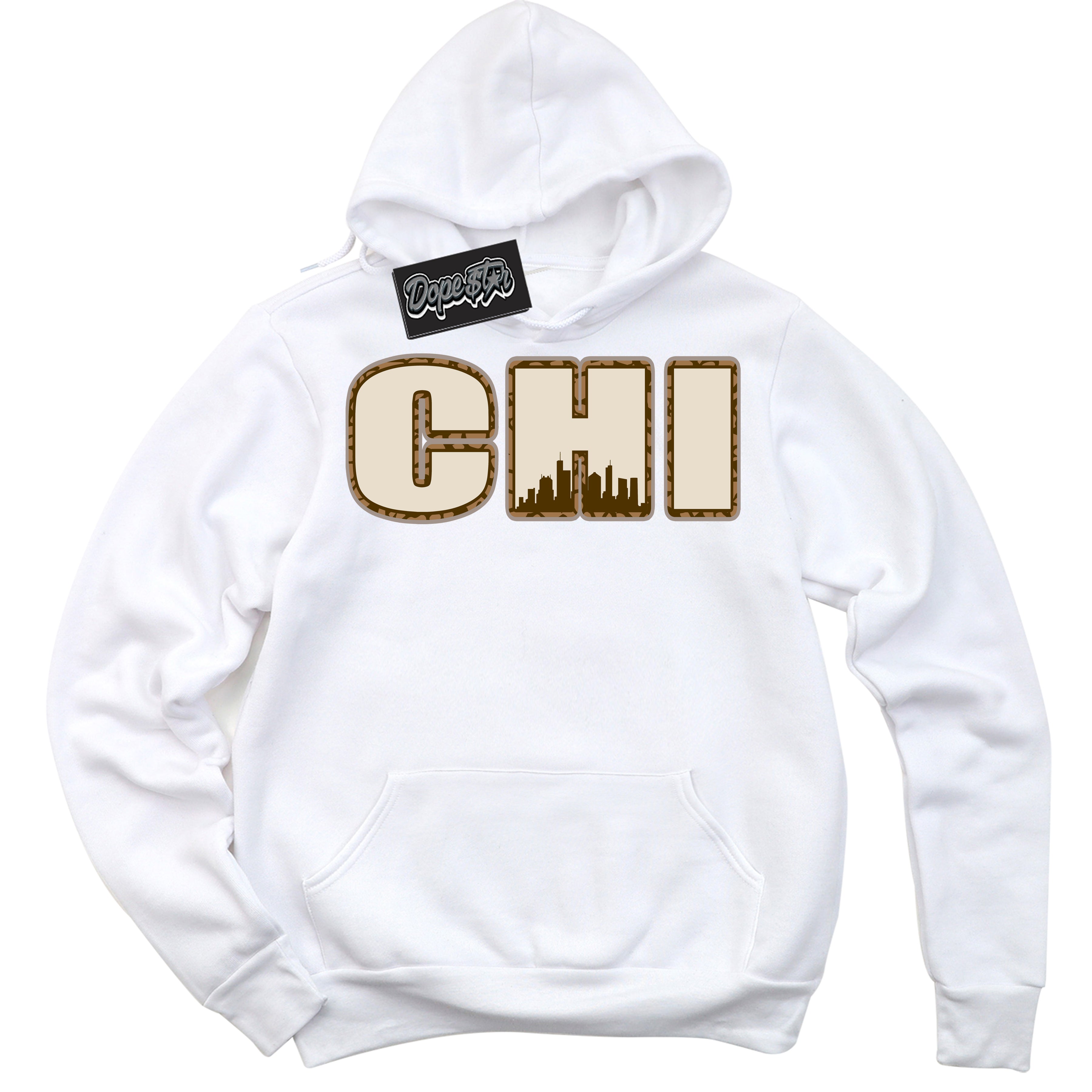 Cool White Graphic DopeStar Hoodie with “ Chicago “ print, that perfectly matches Palomino 3s sneakers
