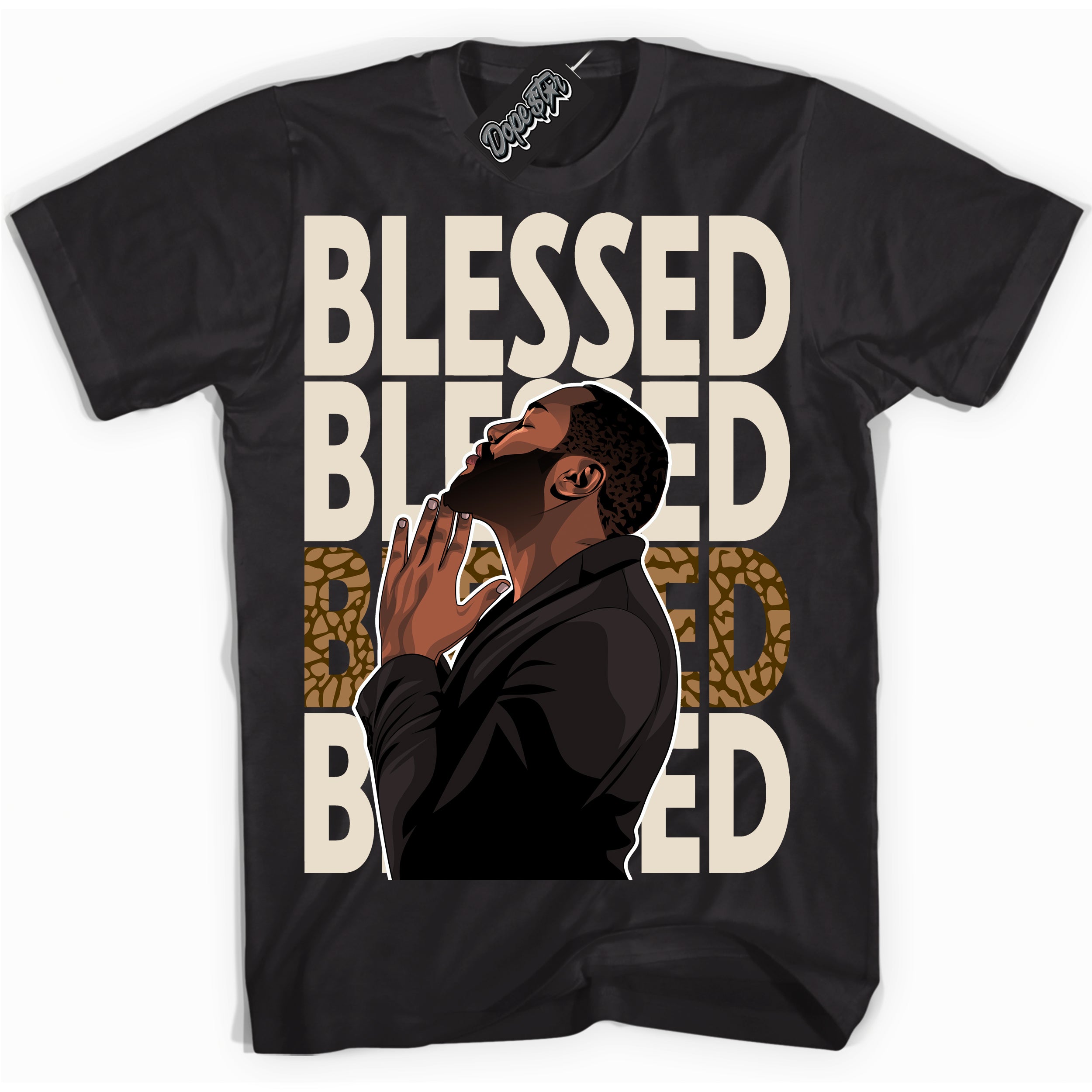 Cool Black graphic tee with “ God Blessed ” design, that perfectly matches Palomino 3s sneakers 