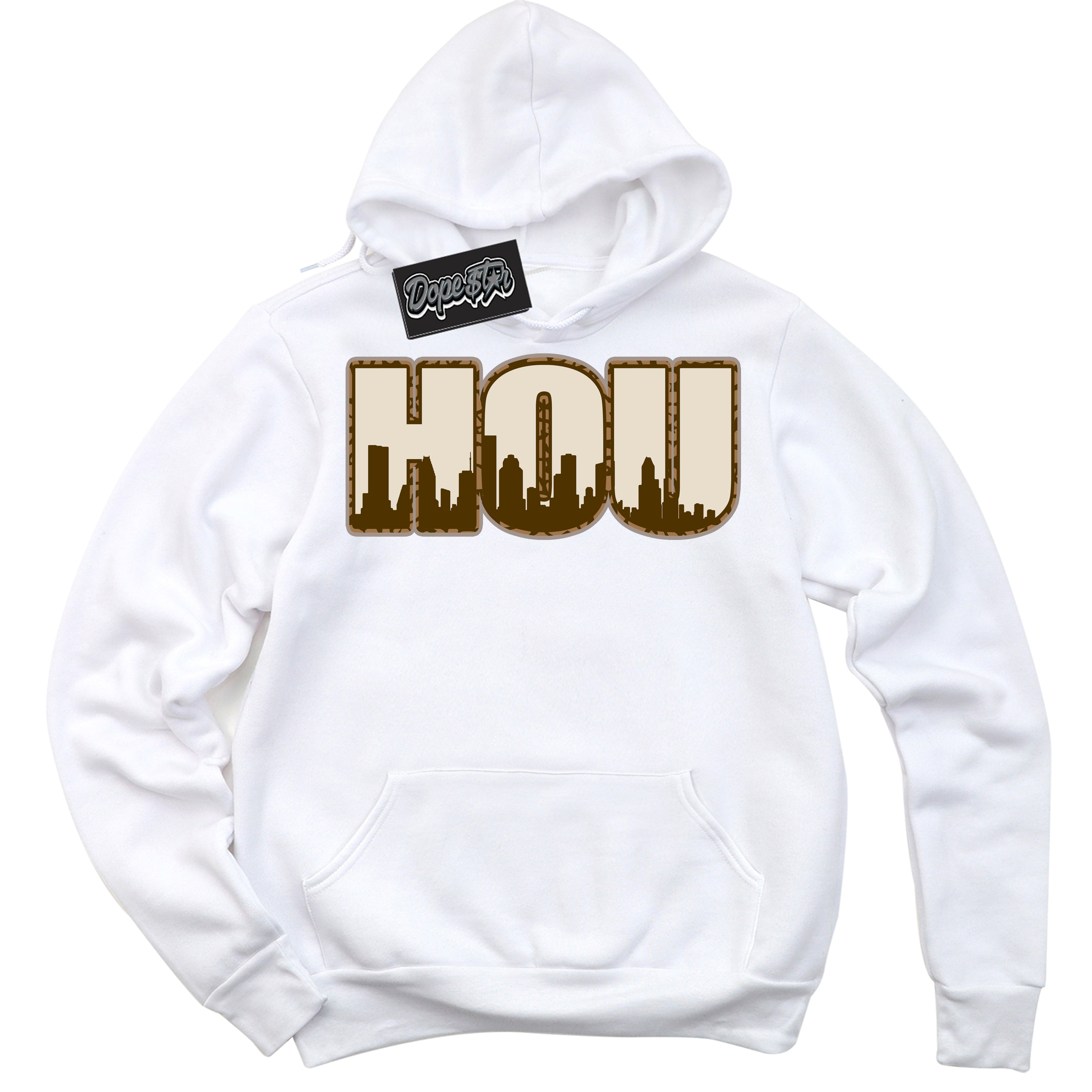 Cool White Graphic DopeStar Hoodie with “ Houston “ print, that perfectly matches Palomino 3s sneakers
