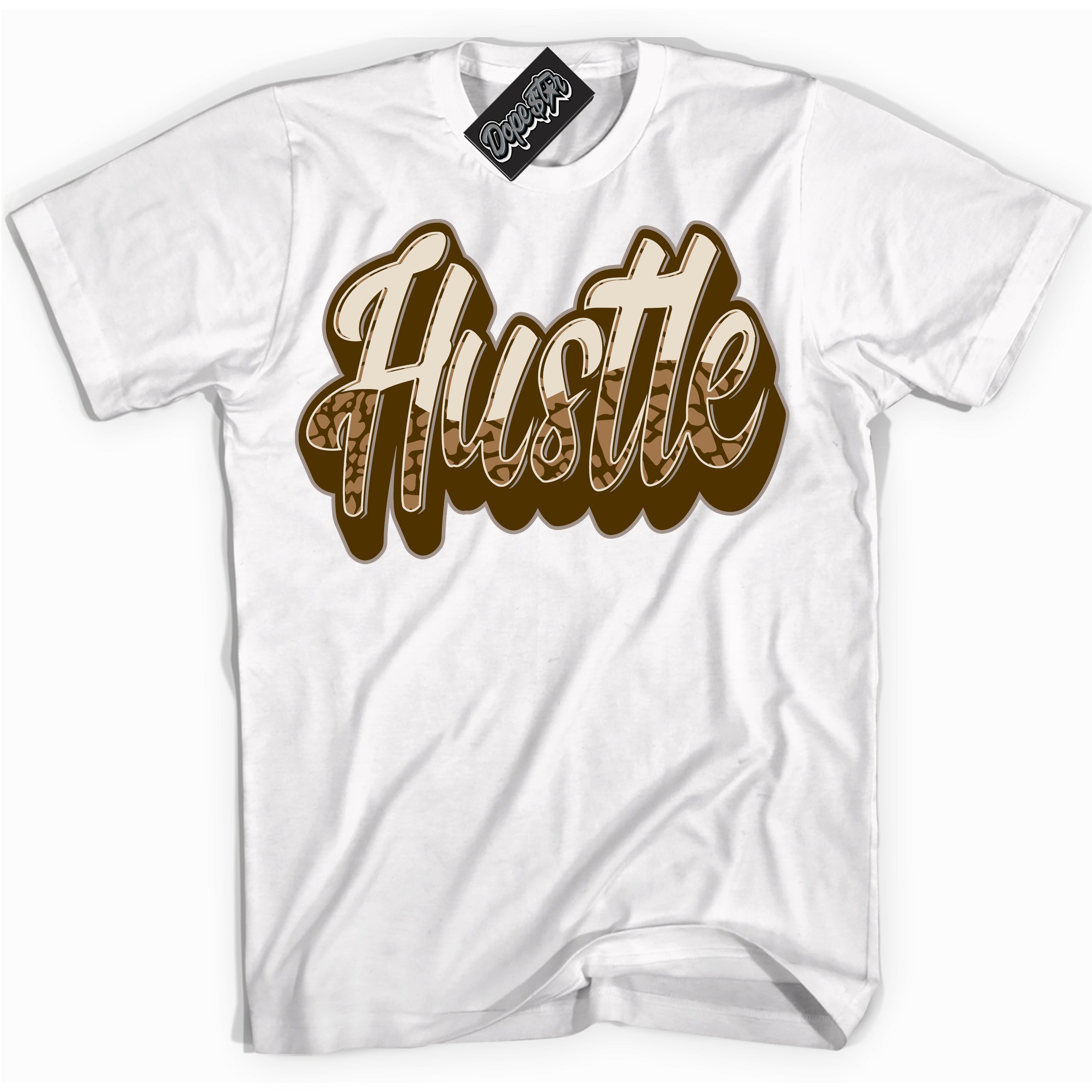 Cool White graphic tee with “ Hustle ” design, that perfectly matches Palomino 3s sneakers 