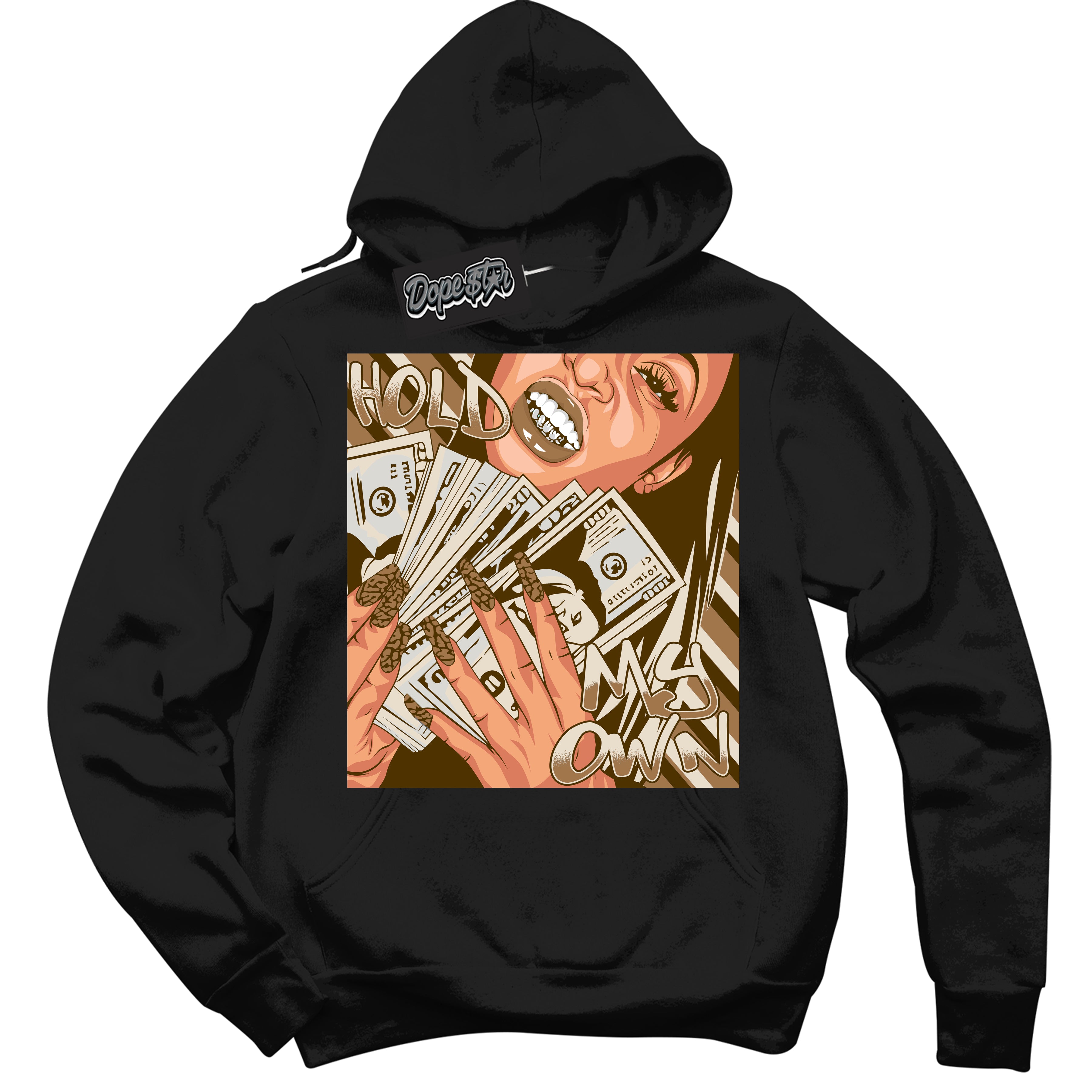 Cool Black Graphic DopeStar Hoodie with “ Hold My Own “ print, that perfectly matches Palomino 3s sneakers