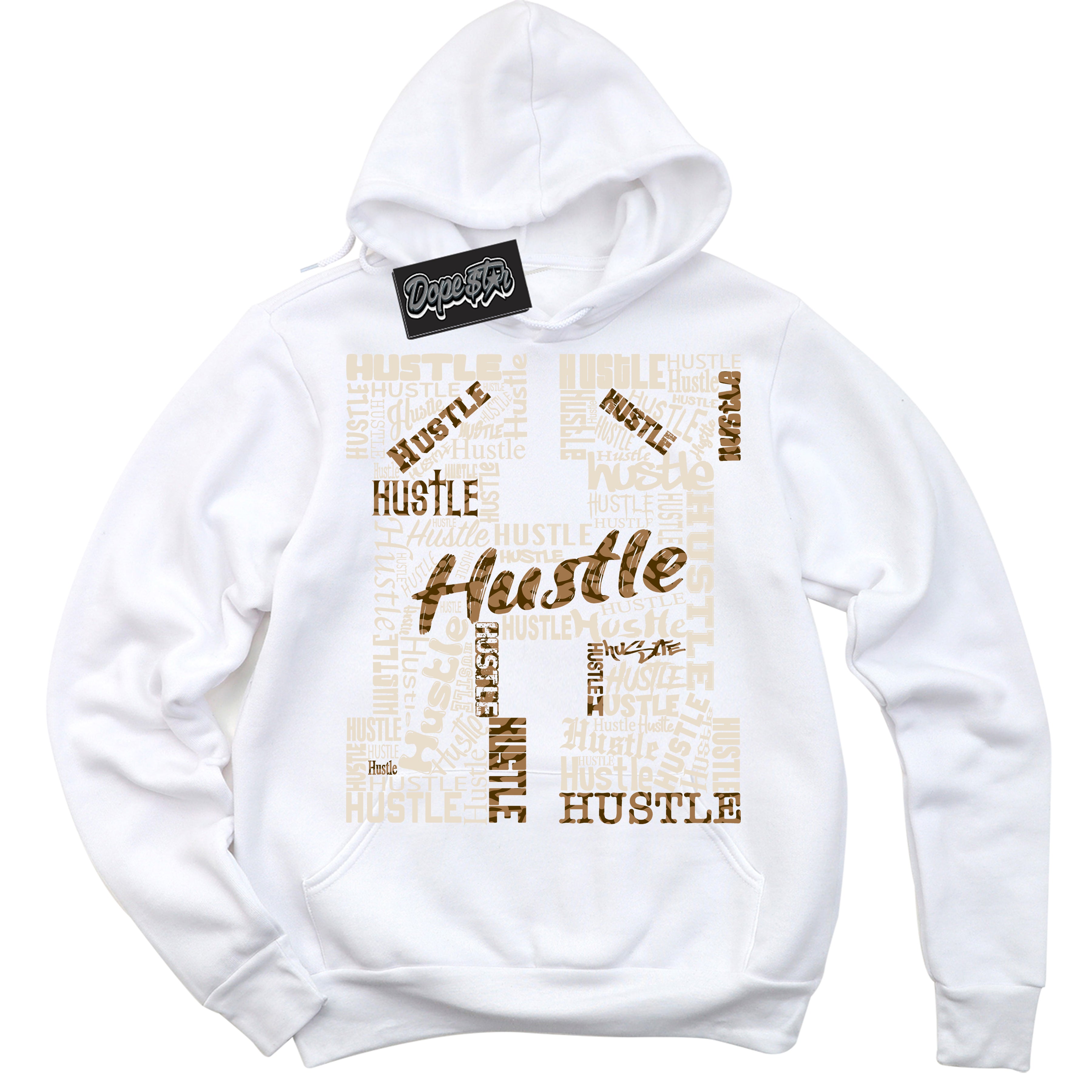 Cool White Graphic DopeStar Hoodie with “ Hustle H “ print, that perfectly matches Palomino 3s sneakers