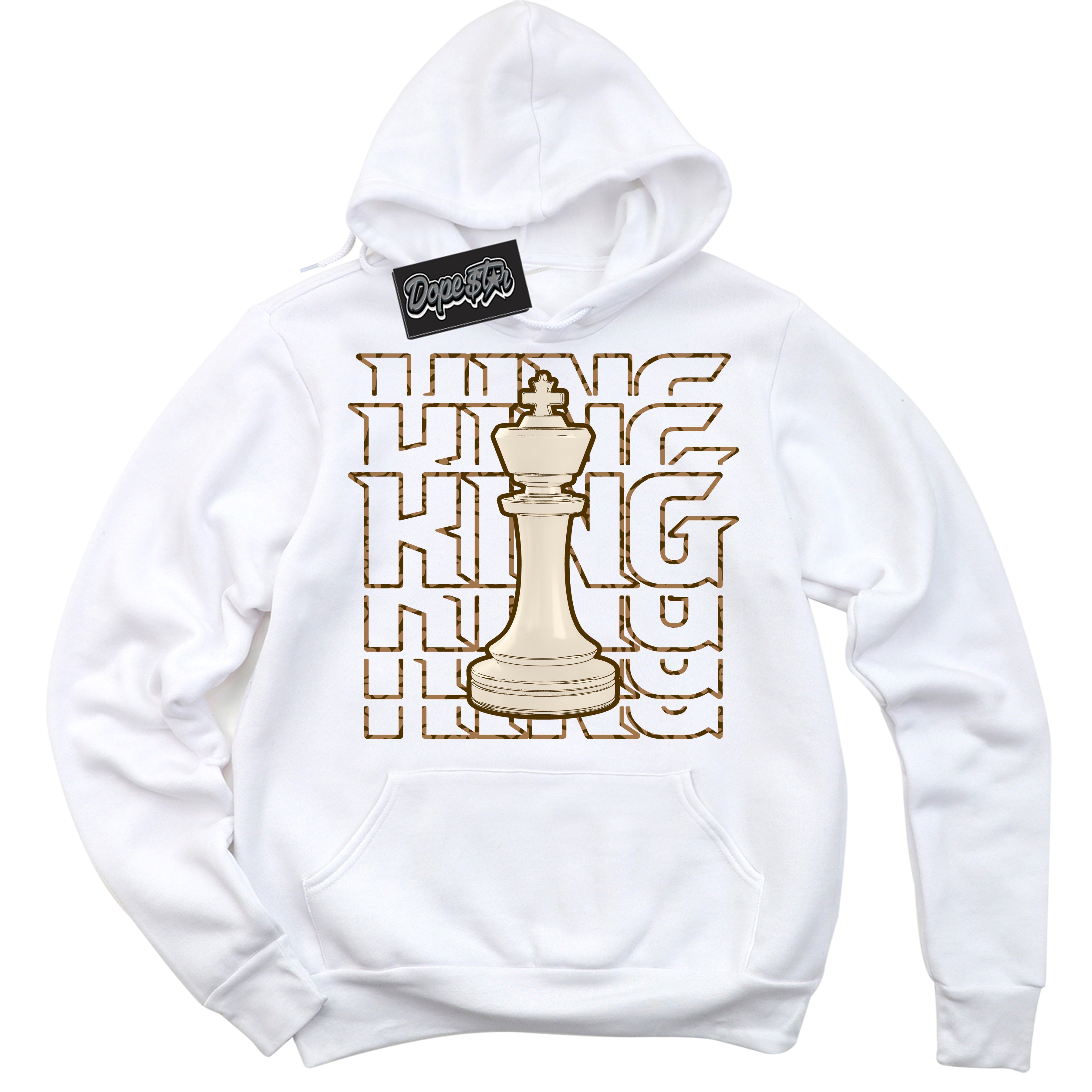 Cool White Graphic DopeStar Hoodie with “ King Chess “ print, that perfectly matches Palomino 3s sneakers