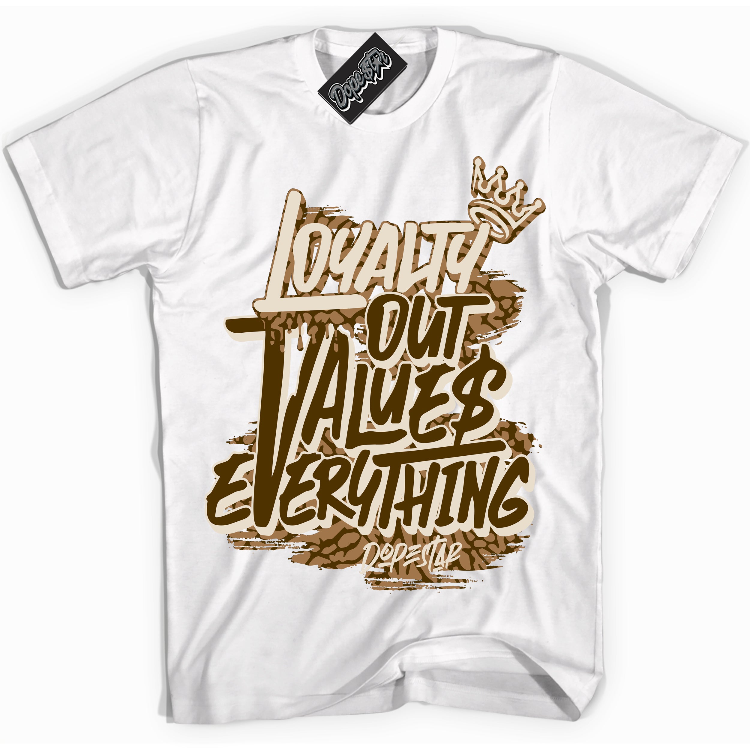 Cool White Shirt with “ Loyalty Out Values Everything” design that perfectly matches Palomino 3s Sneakers.
