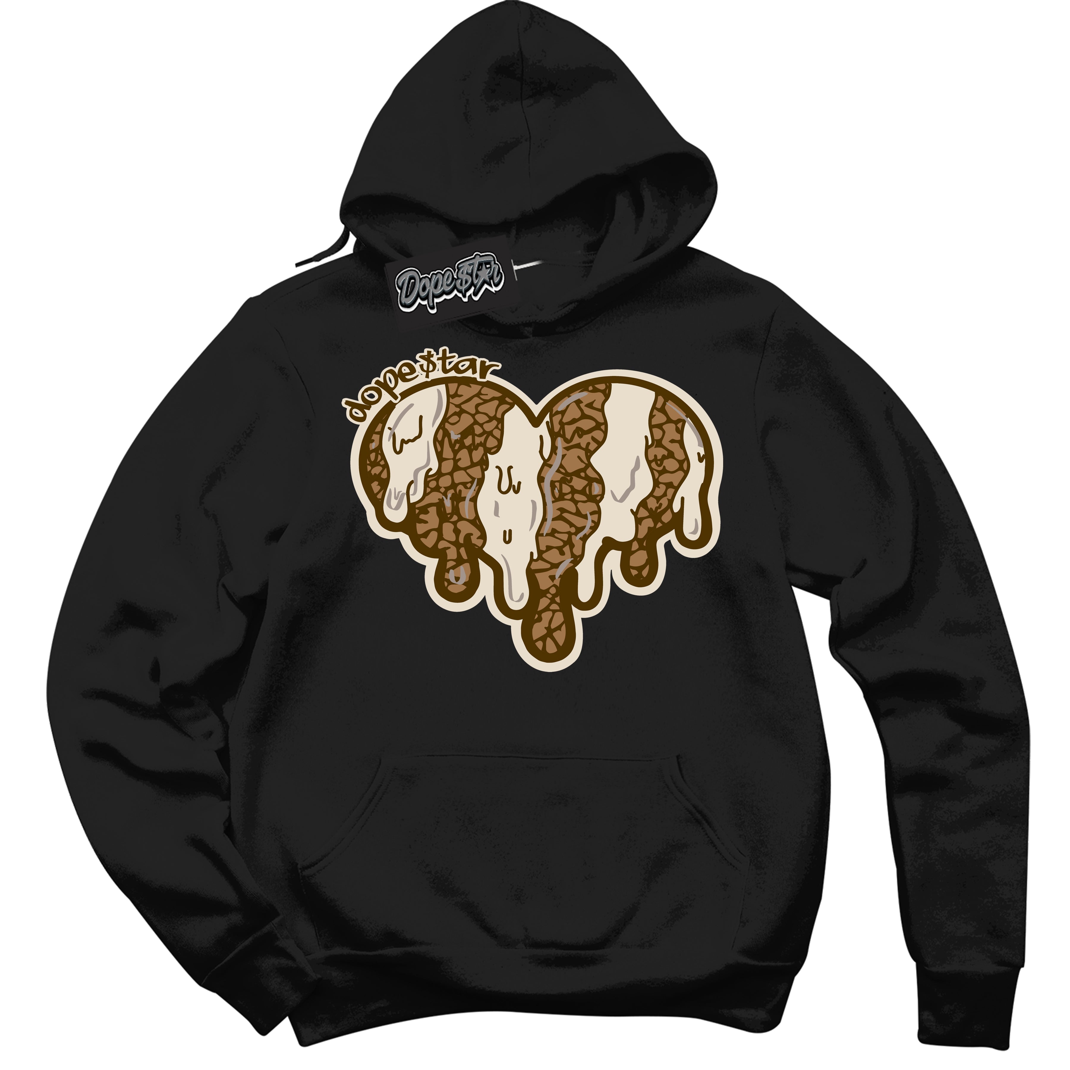 Cool Black Graphic DopeStar Hoodie with “ Melting Heart “ print, that perfectly matches Palomino 3s sneakers