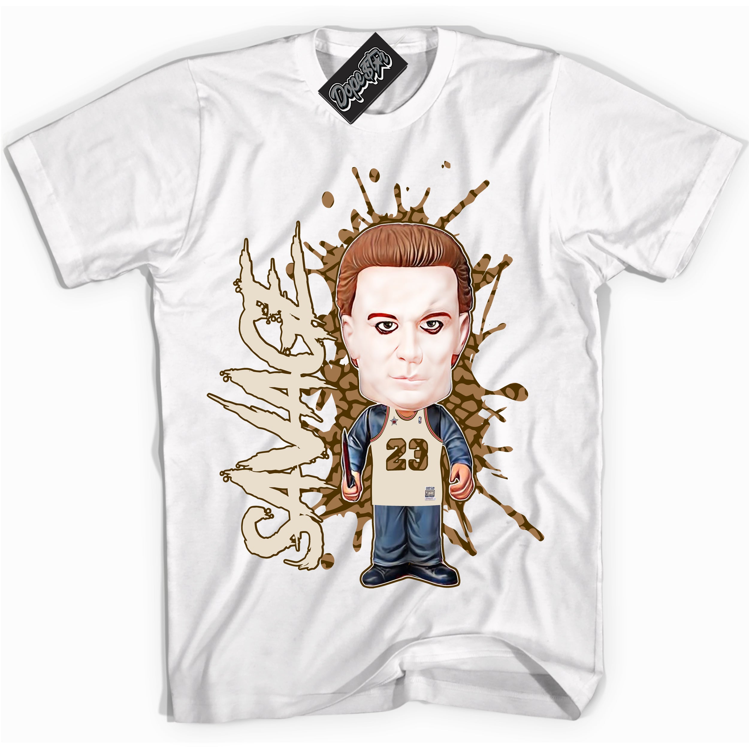 Cool White graphic tee with “ Michael Myers Savage ” design, that perfectly matches Palomino 3s sneakers 