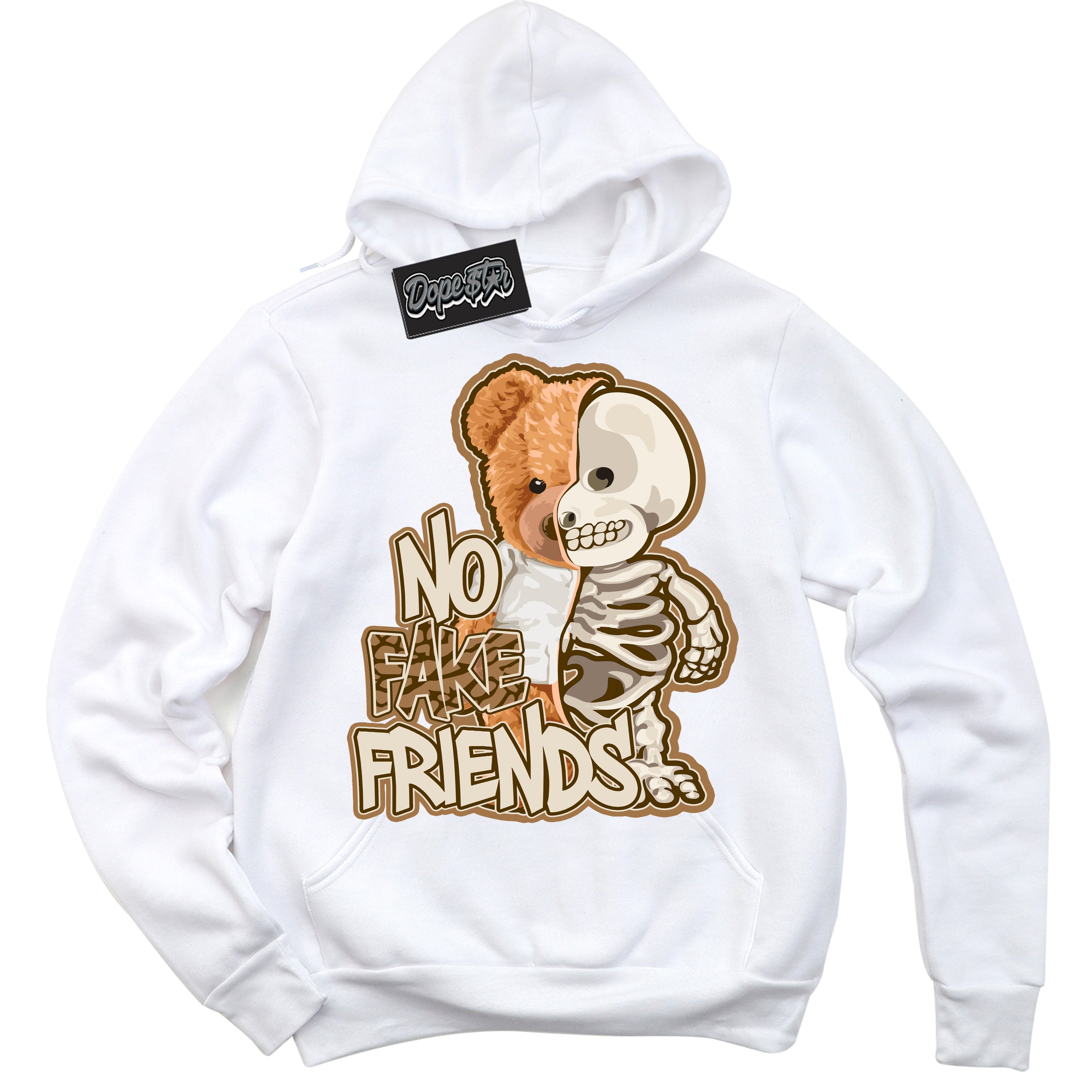 Cool White Graphic DopeStar Hoodie with “ No Fake Friends “ print, that perfectly matches Palomino 3s sneakers