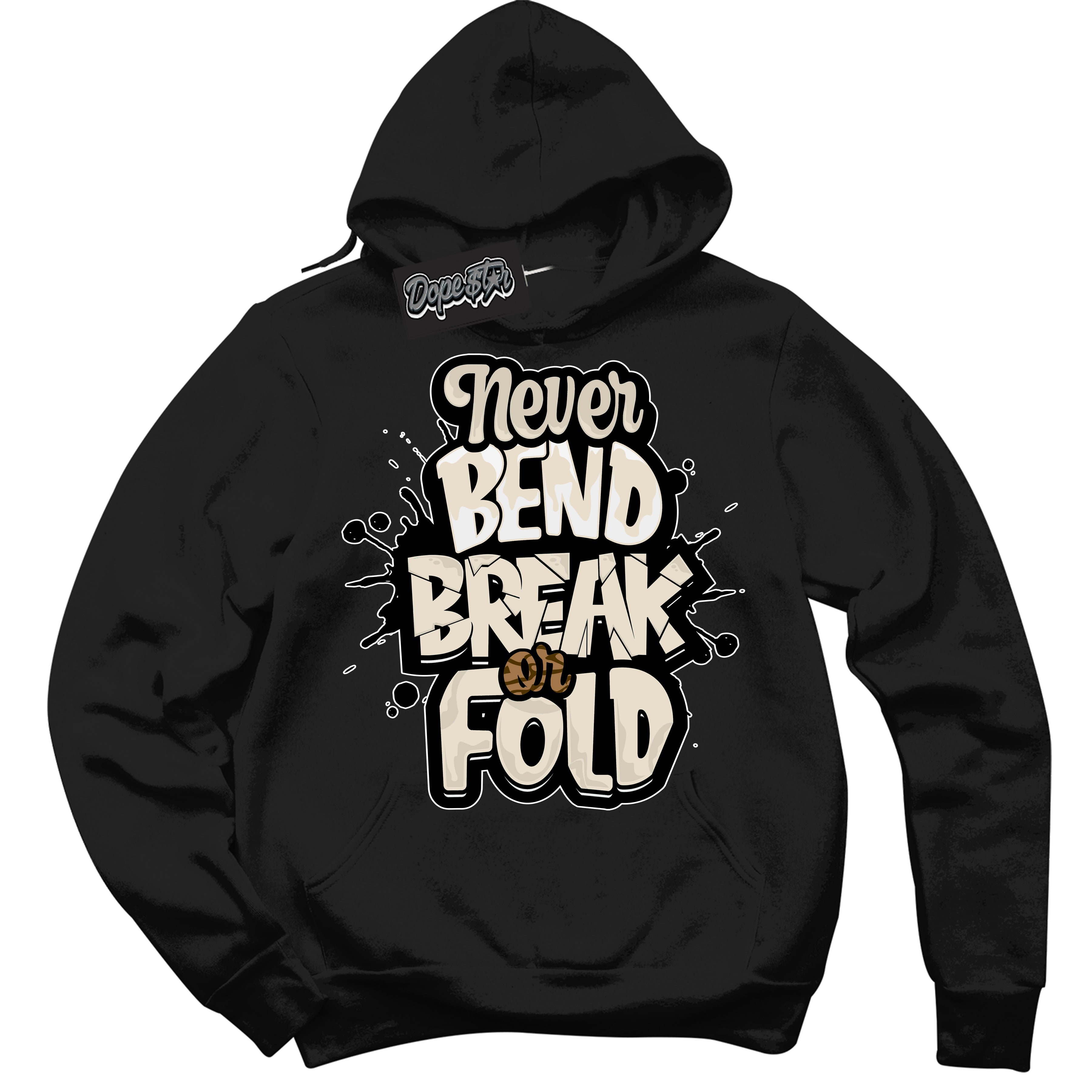 Cool Black Graphic DopeStar Hoodie with “ Never Bend Break Or Fold “ print, that perfectly matches Palomino 3s sneakers