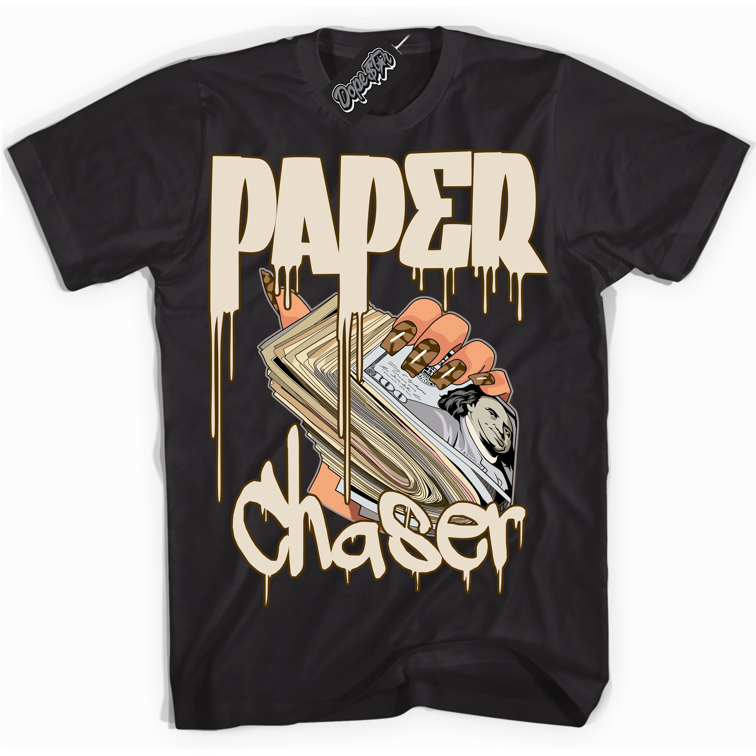 Cool Black graphic tee with “ Paper Chaser ” design, that perfectly matches Palomino 3s sneakers 