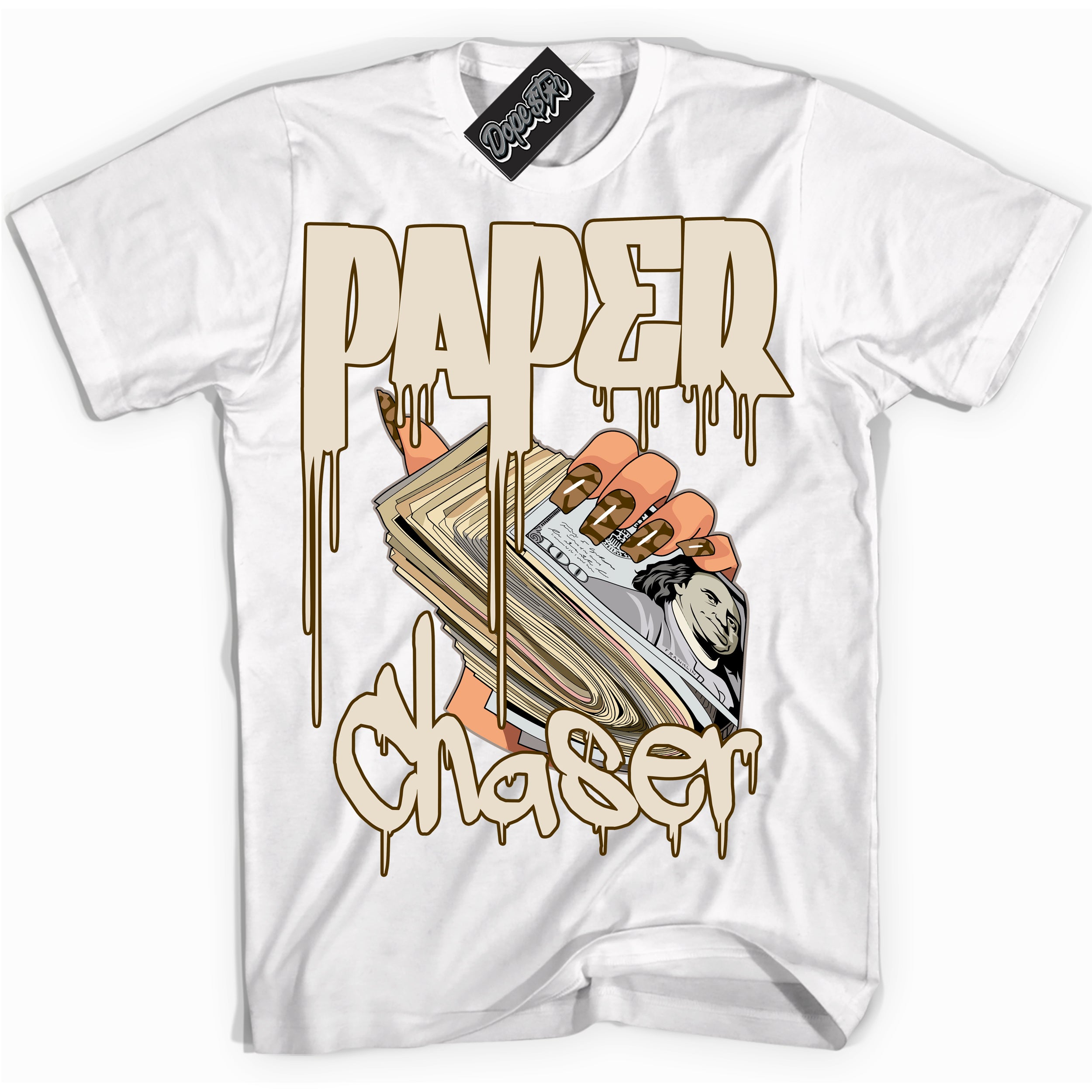 Cool White graphic tee with “ Paper Chaser ” design, that perfectly matches Palomino 3s sneakers 