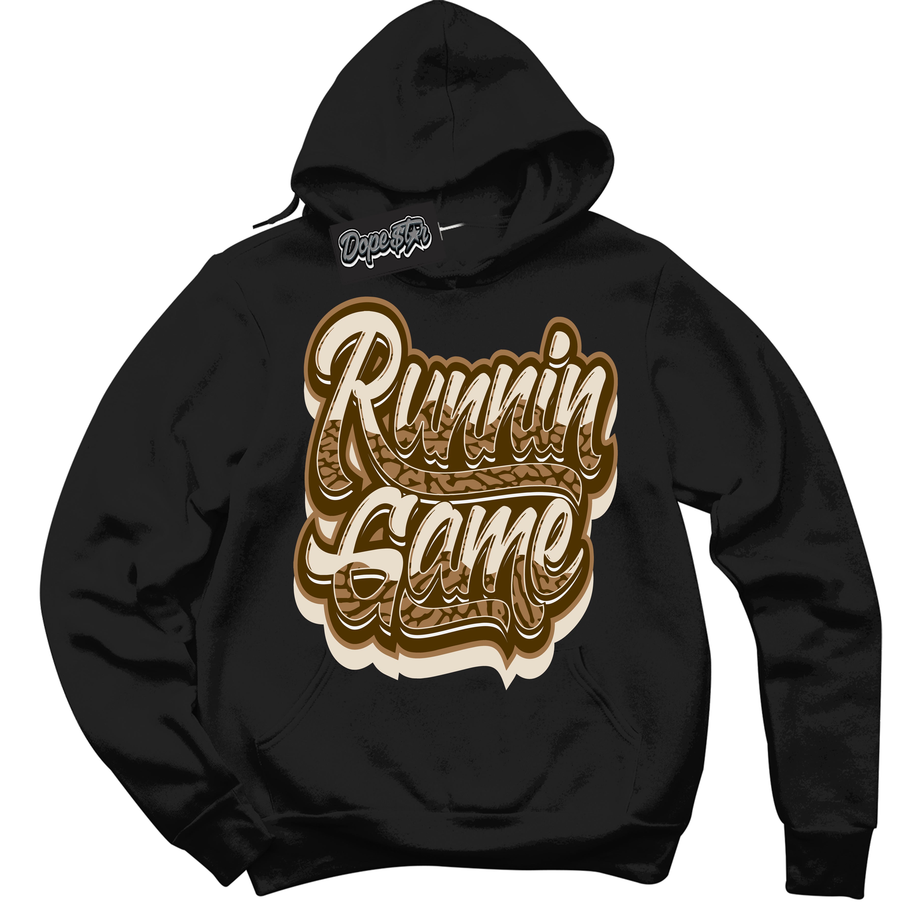 Cool Black Graphic DopeStar Hoodie with “ Running Game “ print, that perfectly matches Palomino 3s sneakers