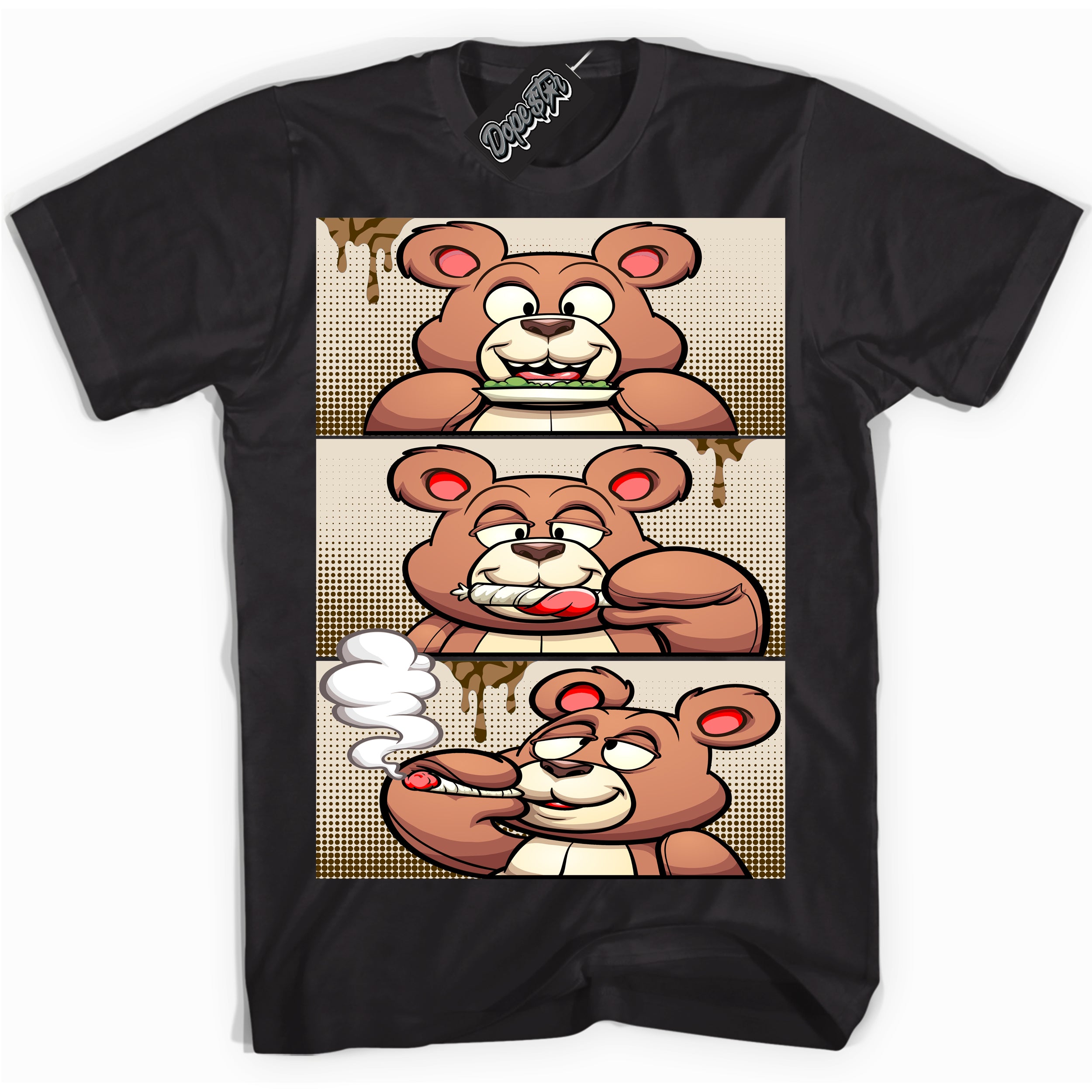 Cool Black graphic tee with “ Roll It Lick It Smoke It Bear ” design, that perfectly matches Palomino 3s sneakers 