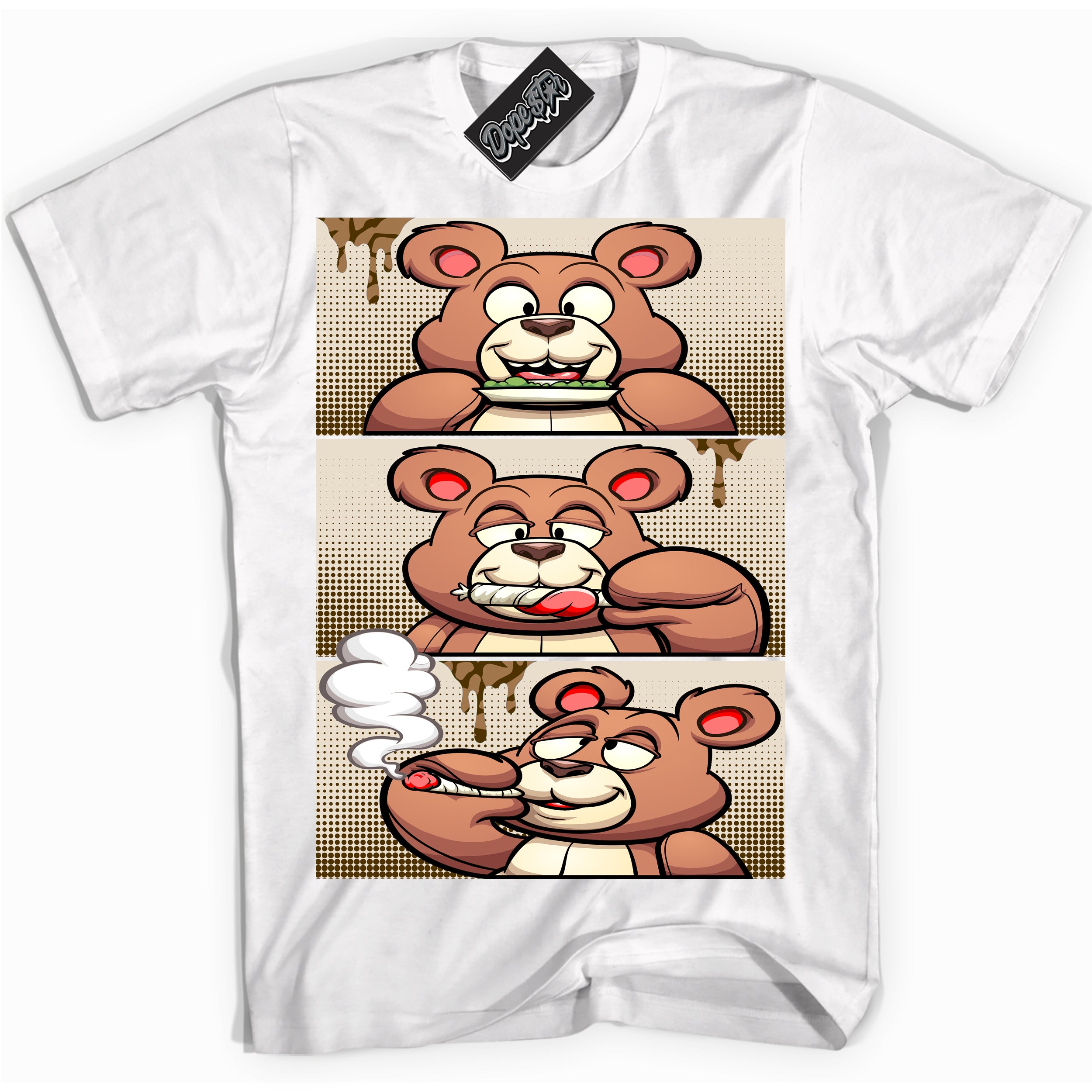 Cool White graphic tee with “ Roll It Lick It Smoke It Bear ” design, that perfectly matches Palomino 3s sneakers 