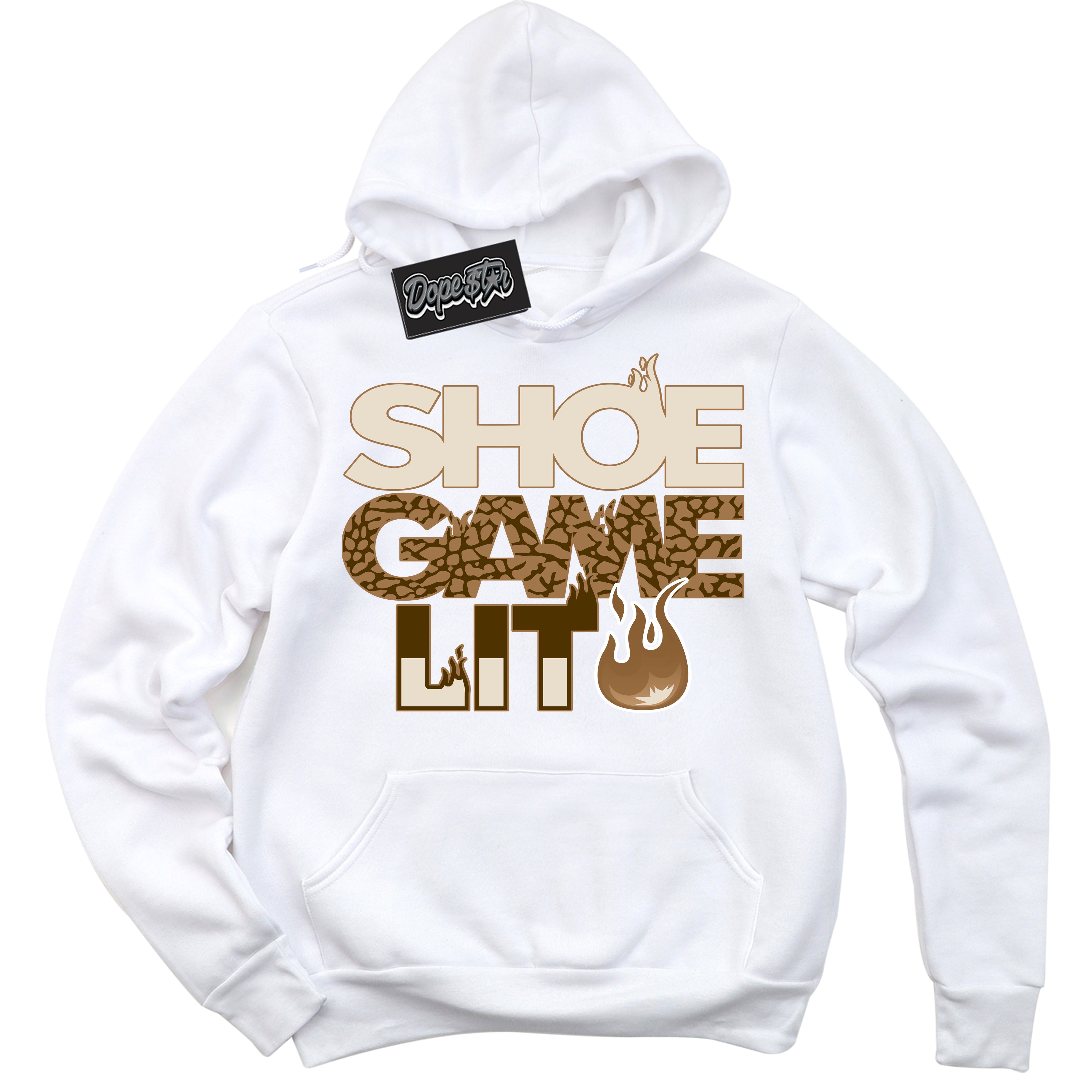 Cool White Hoodie with “ Shoe Game Lit '' design that Perfectly Matches  Palomino 3s Sneakers.