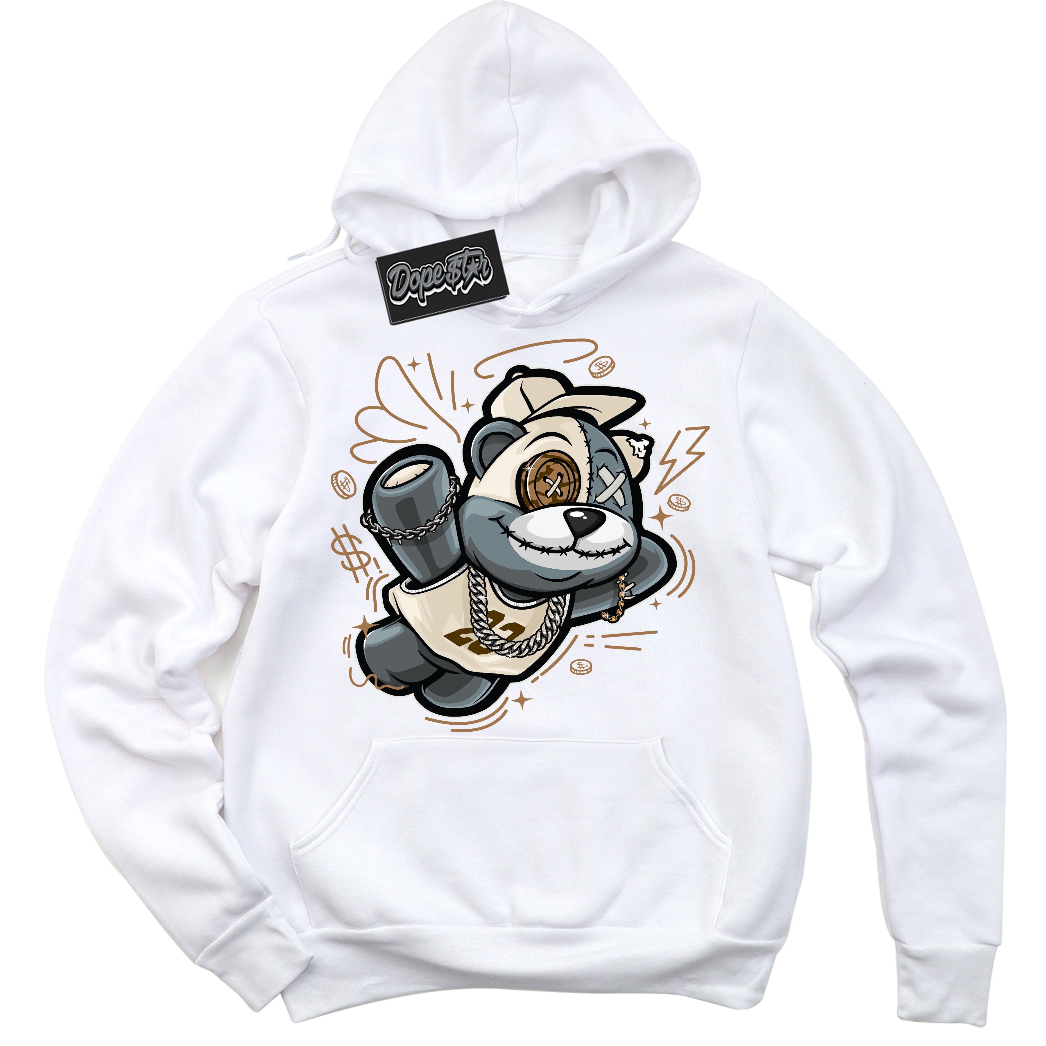 Cool White Graphic DopeStar Hoodie with “ Slam Dunk Bear “ print, that perfectly matches Palomino 3s sneakers