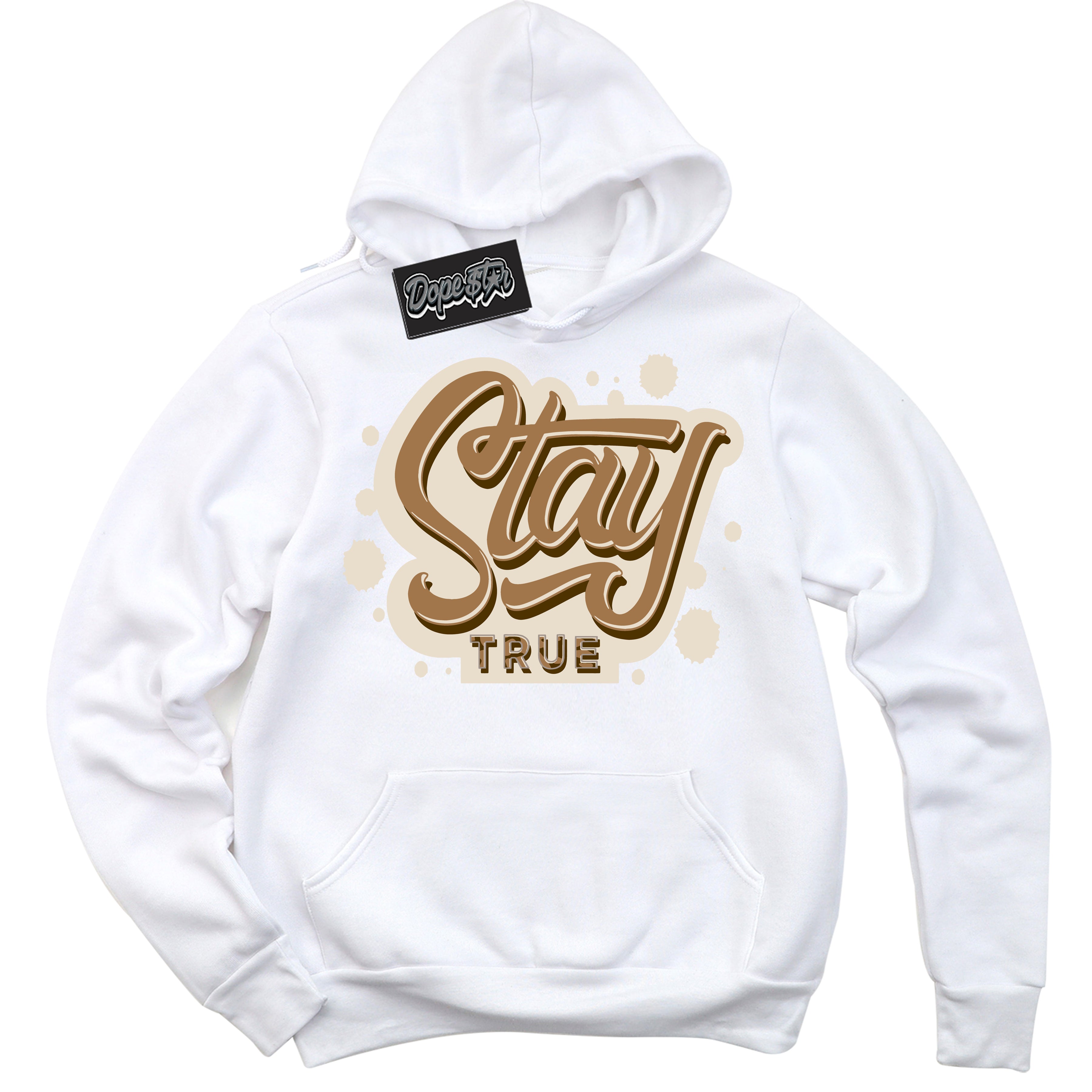 Cool White Graphic DopeStar Hoodie with “ Stay True “ print, that perfectly matches Palomino 3s sneakers