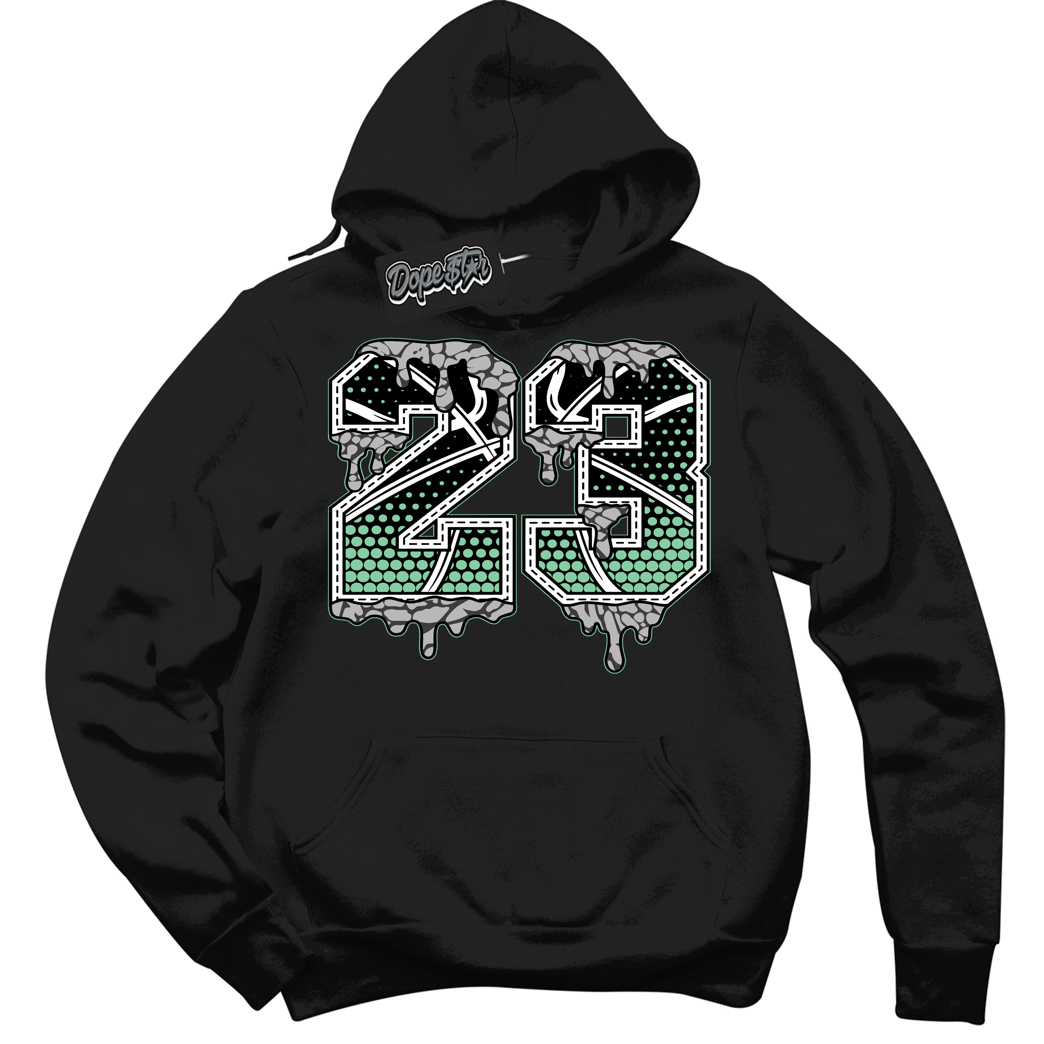 Cool Black Graphic DopeStar Hoodie with “ 23 Ball “ print, that perfectly matches Green Glow 3S sneakers