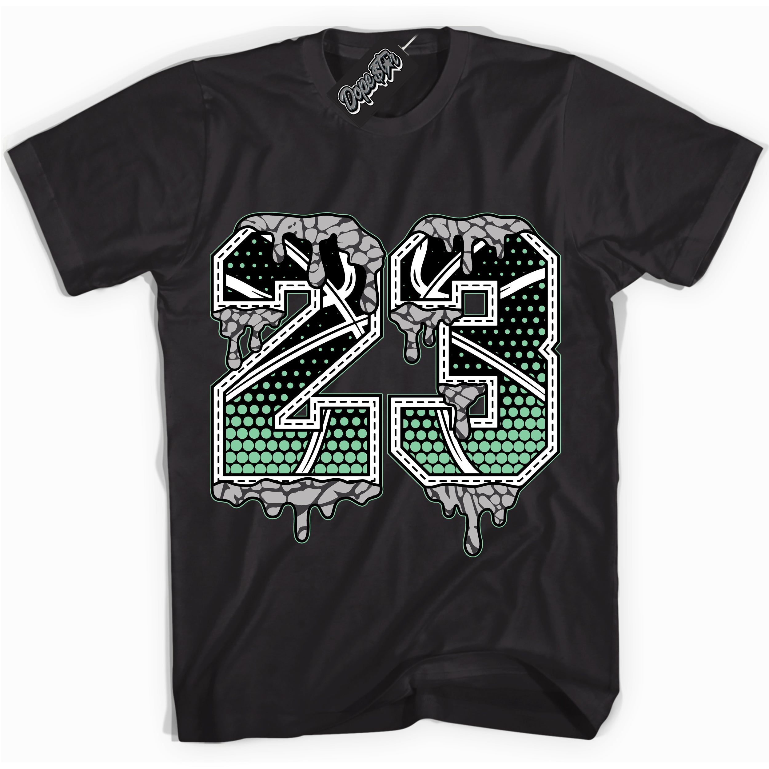 Cool Black graphic tee with “ 23 Ball ” design, that perfectly matches Green Glow 3s sneakers 