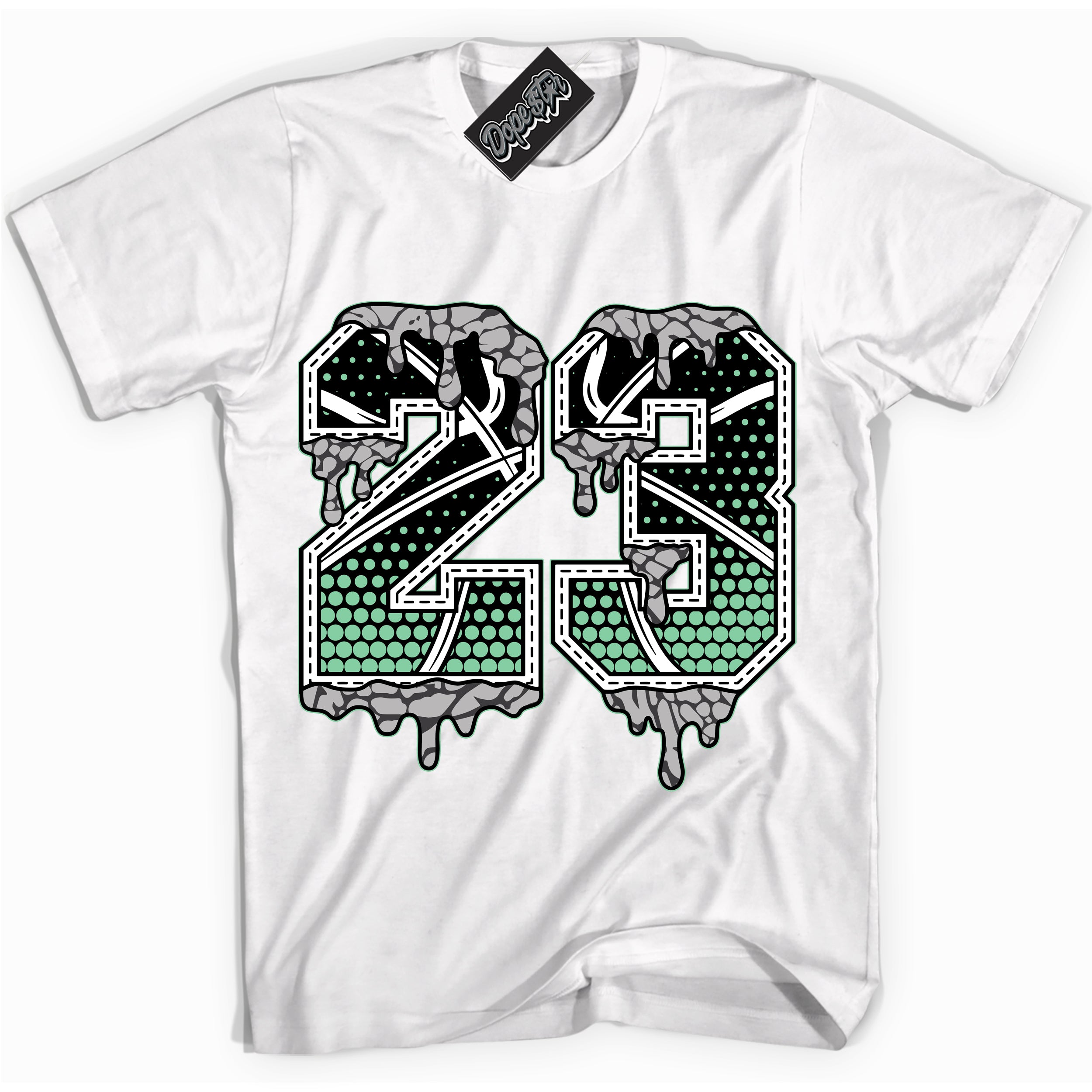 Cool White graphic tee with “ 23 Ball ” design, that perfectly matches Green Glow 3s sneakers 