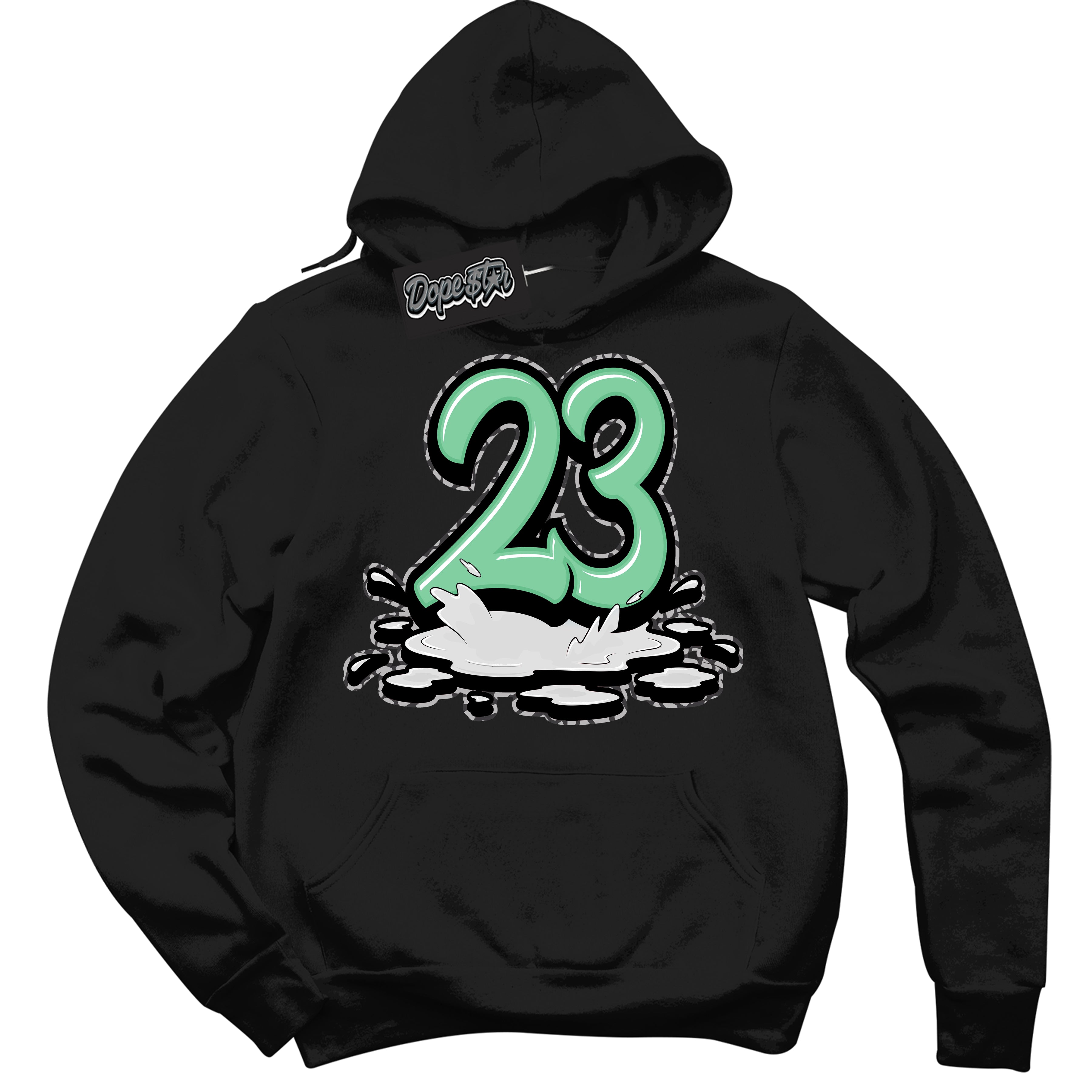 Cool Black Graphic DopeStar Hoodie with “ 23 Melting “ print, that perfectly matches Green Glow 3S sneakers