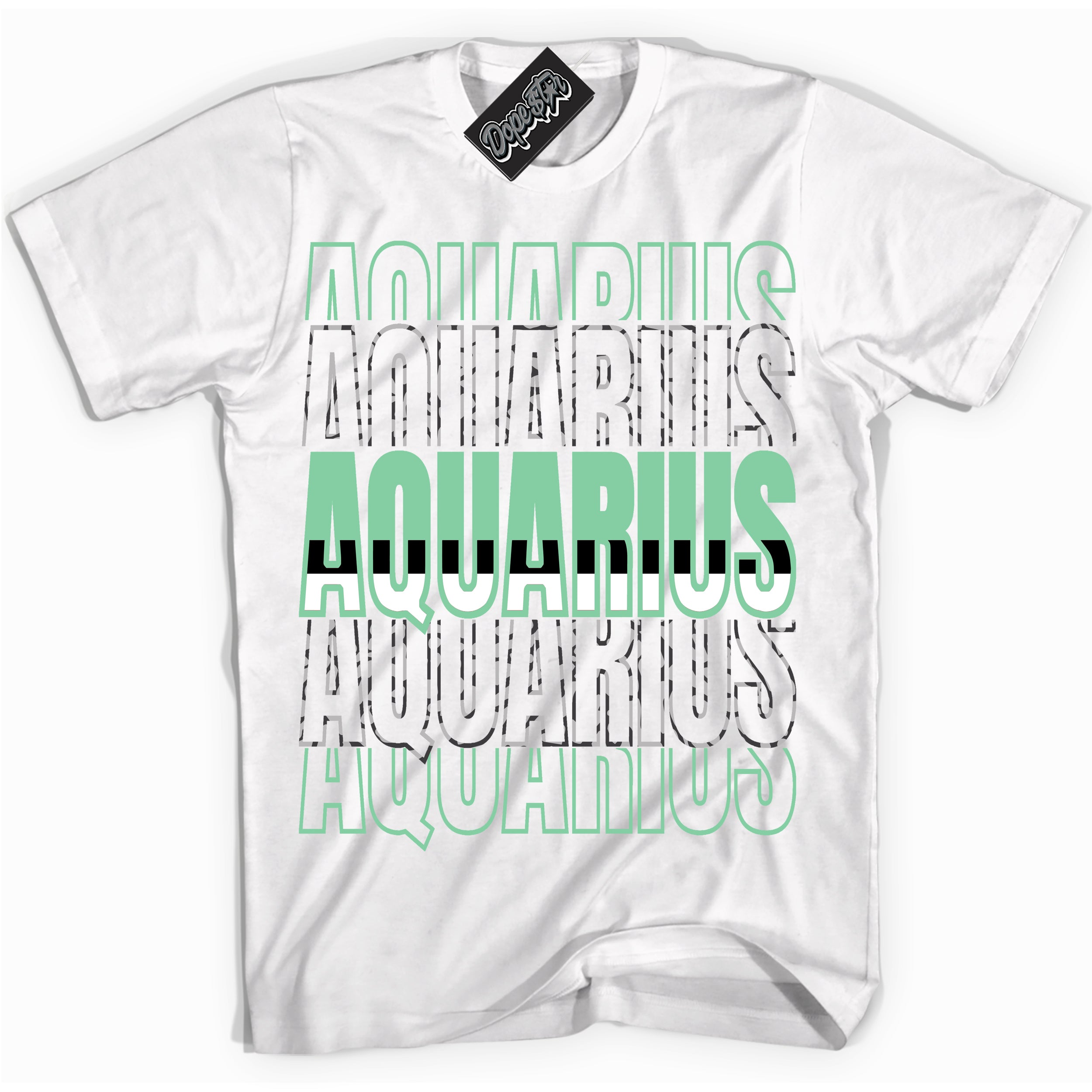 Cool White graphic tee with “ Aquarius ” design, that perfectly matches Green Glow 3s sneakers 