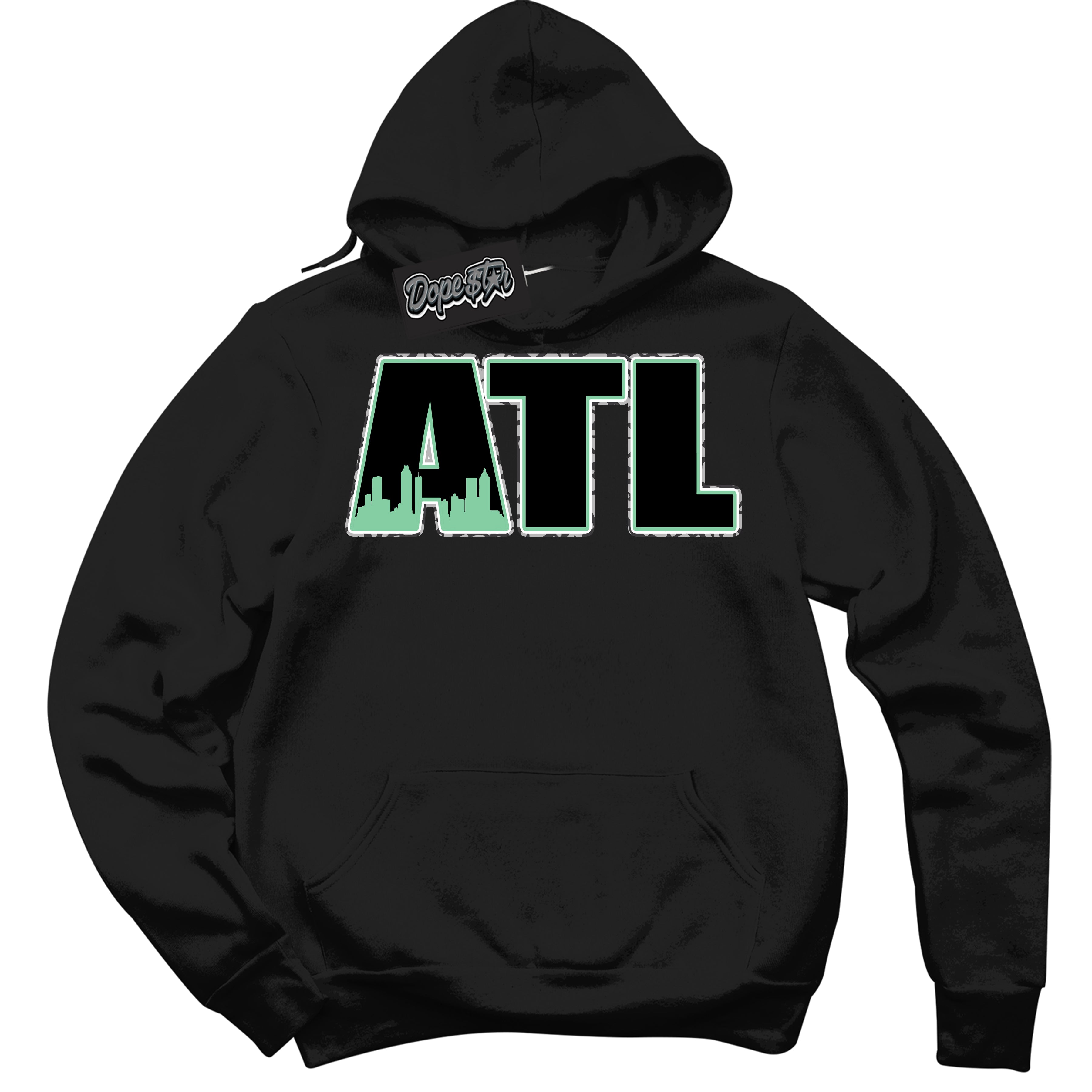 Cool Black Graphic DopeStar Hoodie with “ Atlanta “ print, that perfectly matches Green Glow 3S sneakers