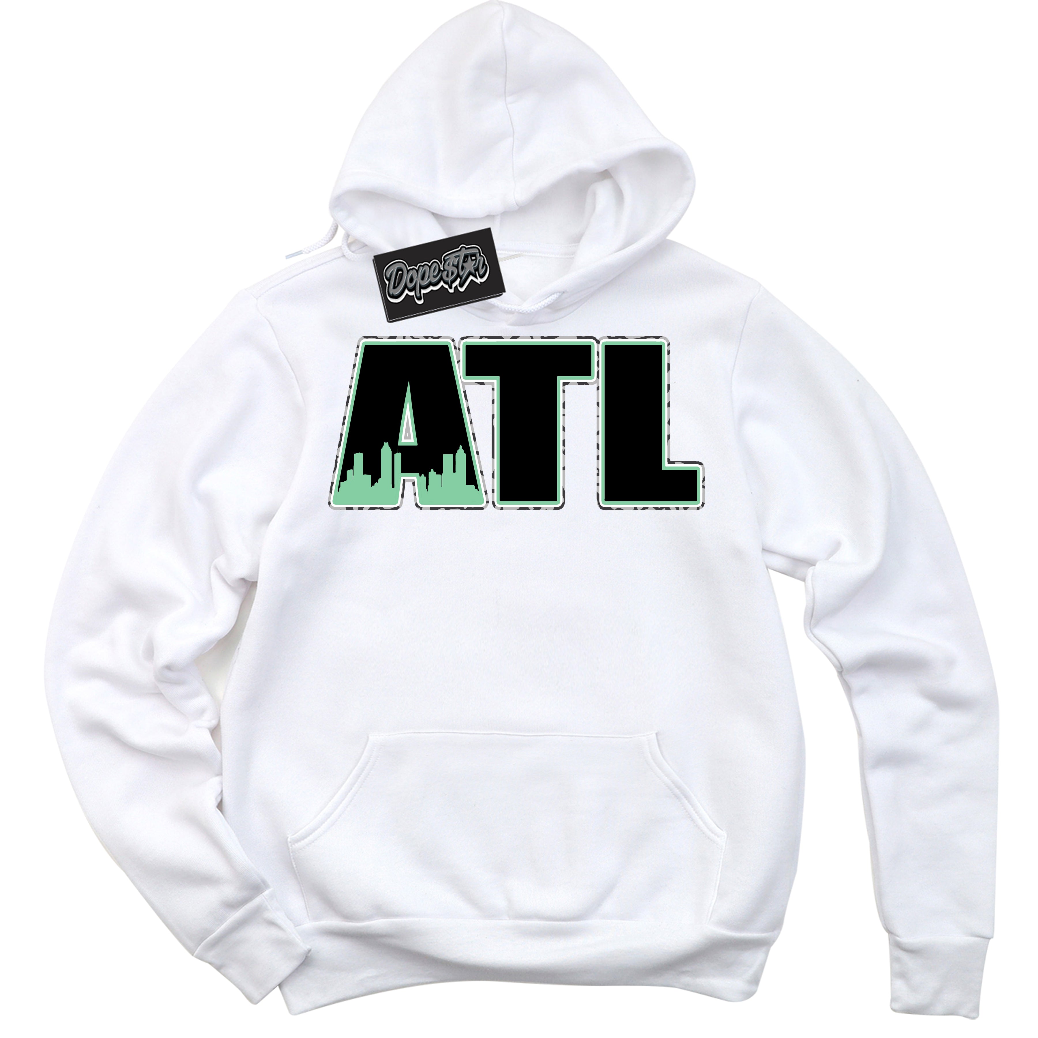 Cool White Graphic DopeStar Hoodie with “ Atlanta “ print, that perfectly matches Green Glow 3s sneakers