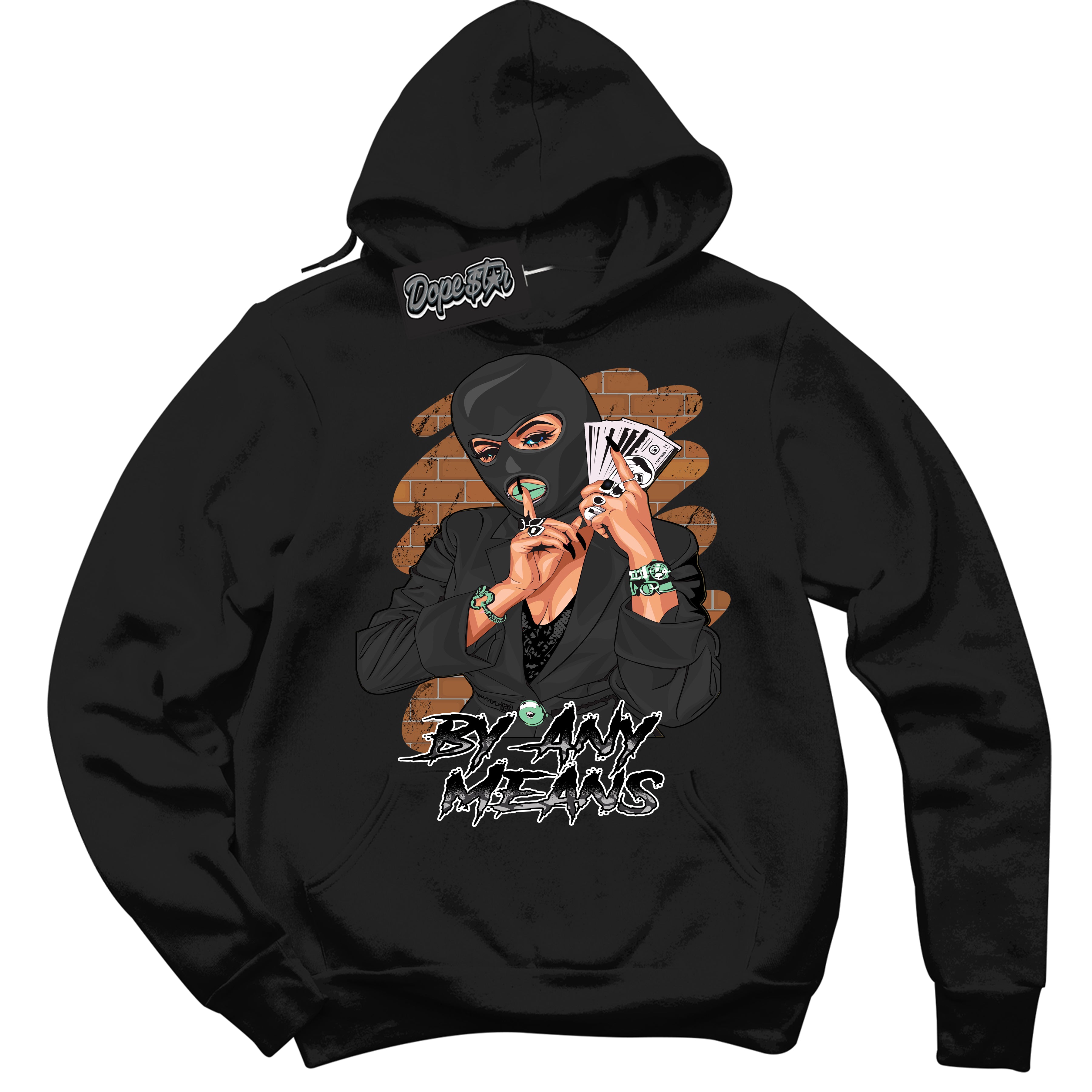 Cool Black Graphic DopeStar Hoodie with “ By Any Means “ print, that perfectly matches Green Glow 3S sneakers