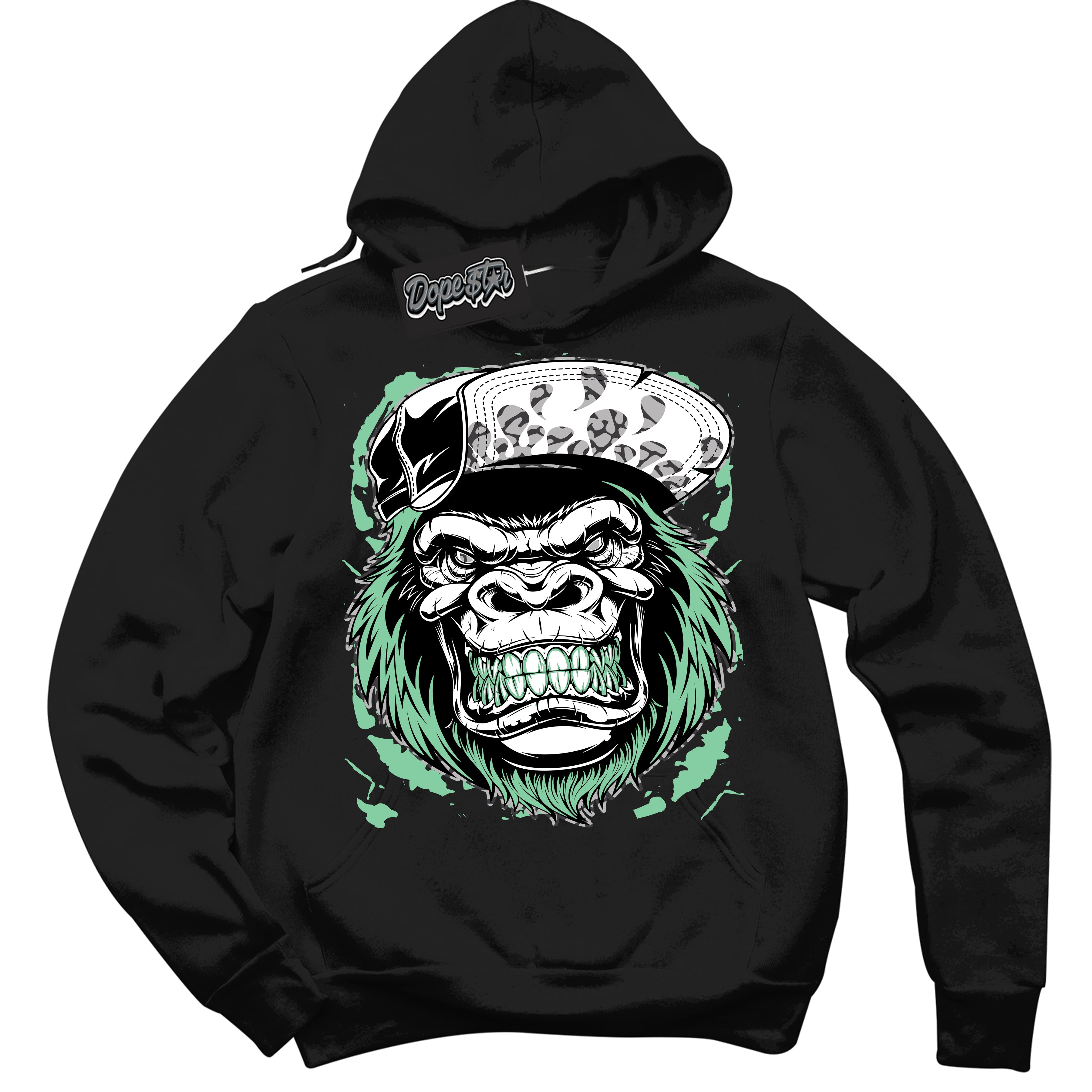 Cool Black Graphic DopeStar Hoodie with “ Gorilla Beast “ print, that perfectly matches Green Glow 3S sneakers