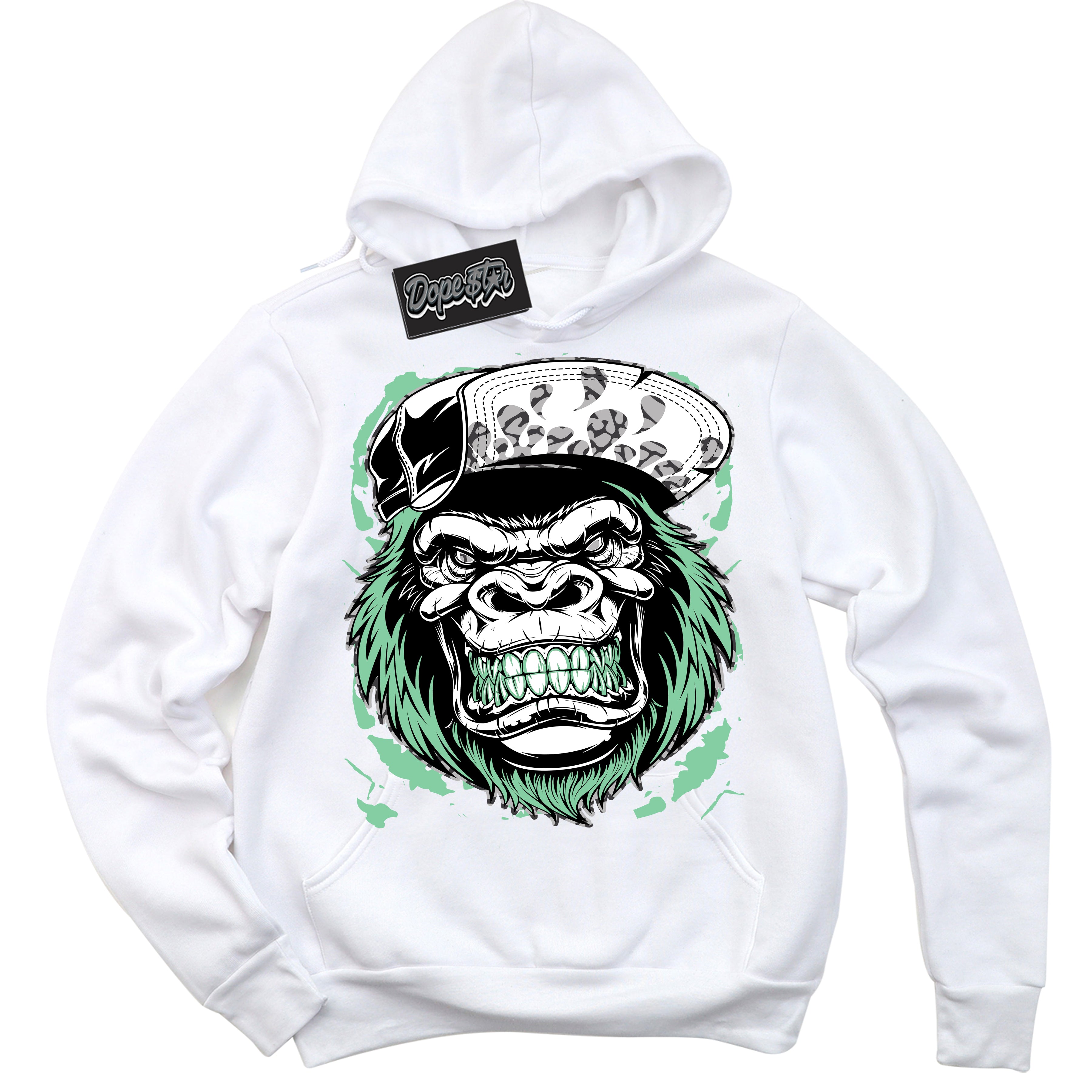 Cool White Graphic DopeStar Hoodie with “ Gorilla Beast “ print, that perfectly matches Green Glow 3s sneakers