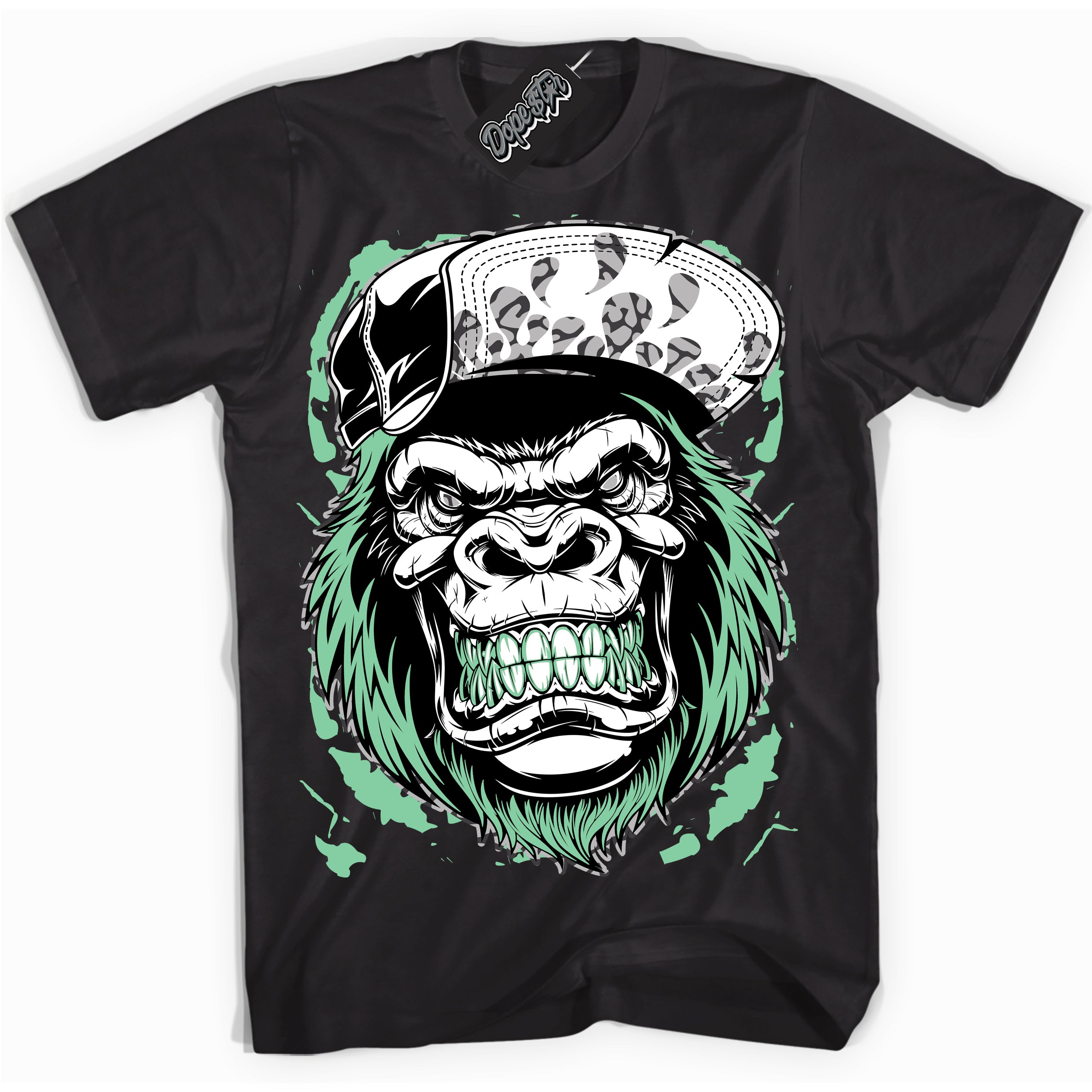 Cool Black graphic tee with “ Gorilla Beast ” design, that perfectly matches Green Glow 3s sneakers 