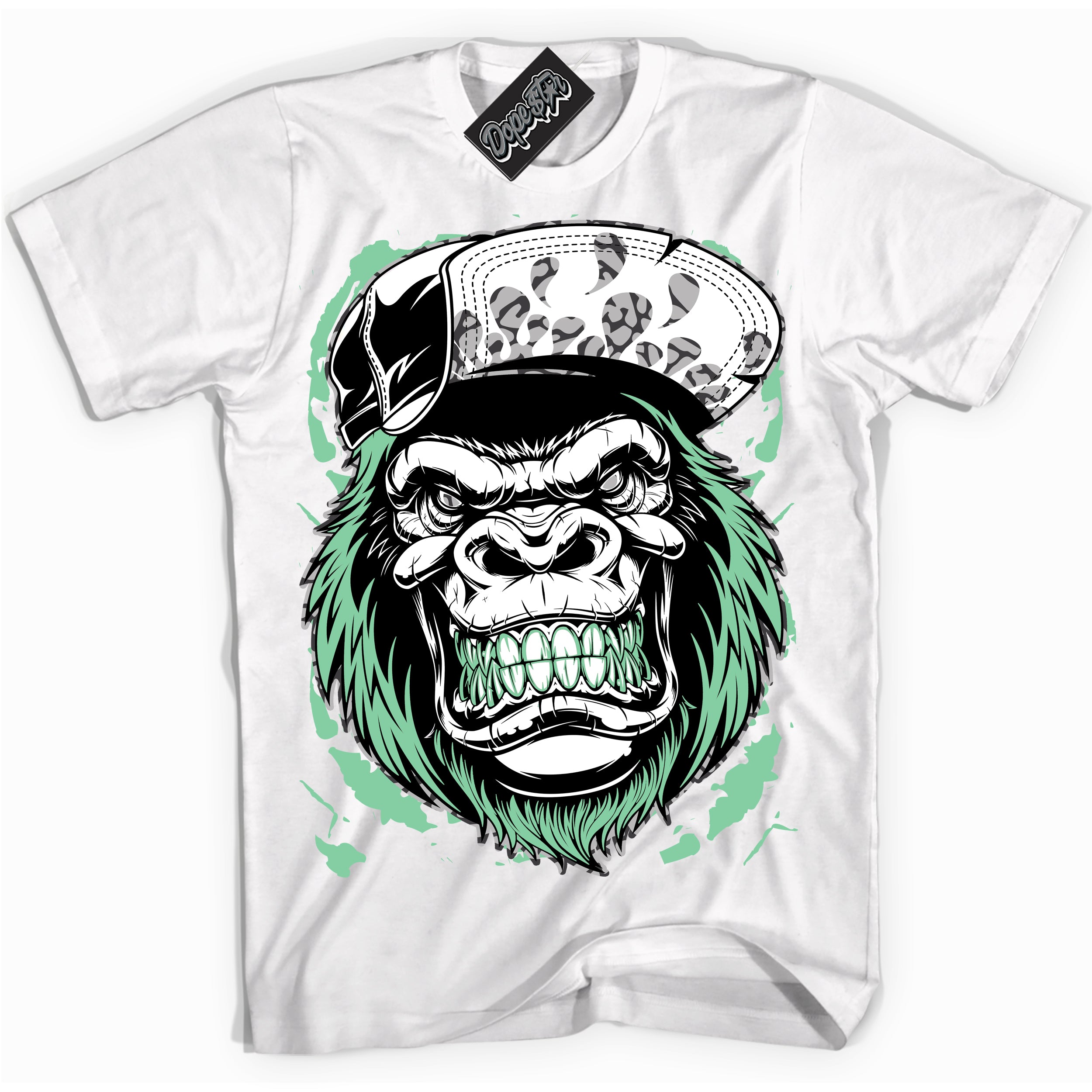 Cool White graphic tee with “ Gorilla Beast ” design, that perfectly matches Green Glow 3s sneakers 