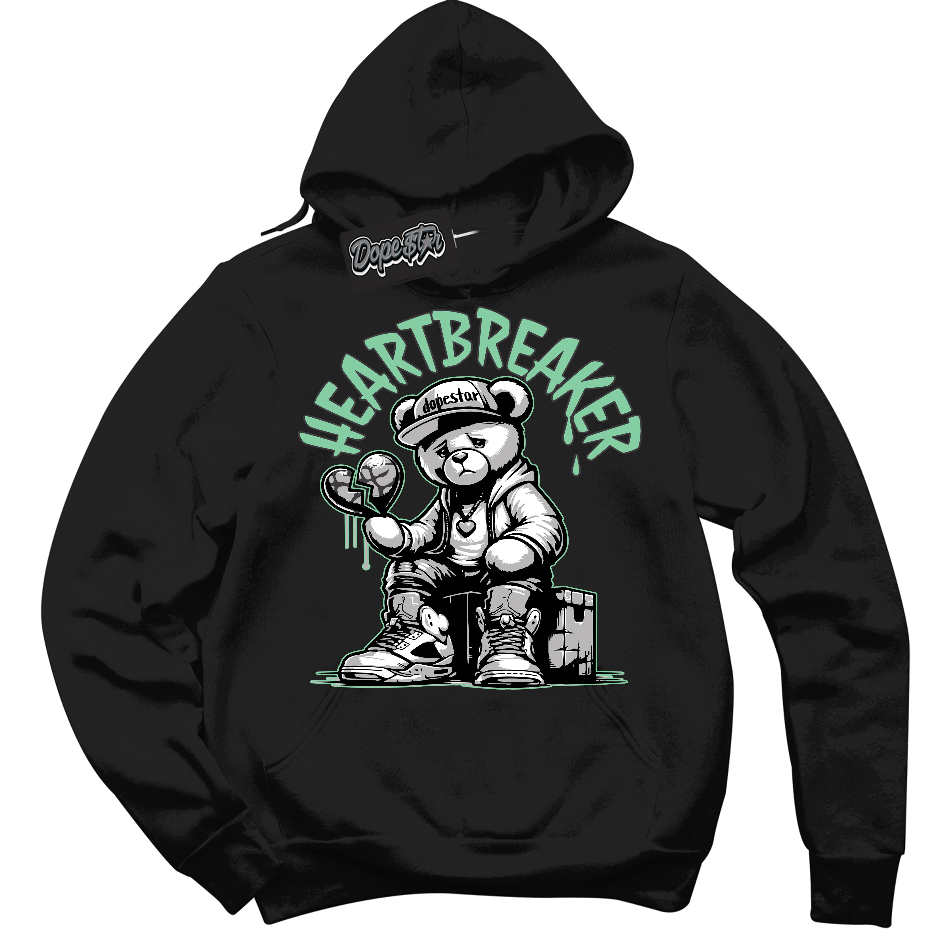 Cool Black Graphic DopeStar Hoodie with “ Heartbreaker “ print, that perfectly matches Green Glow 3S sneakers