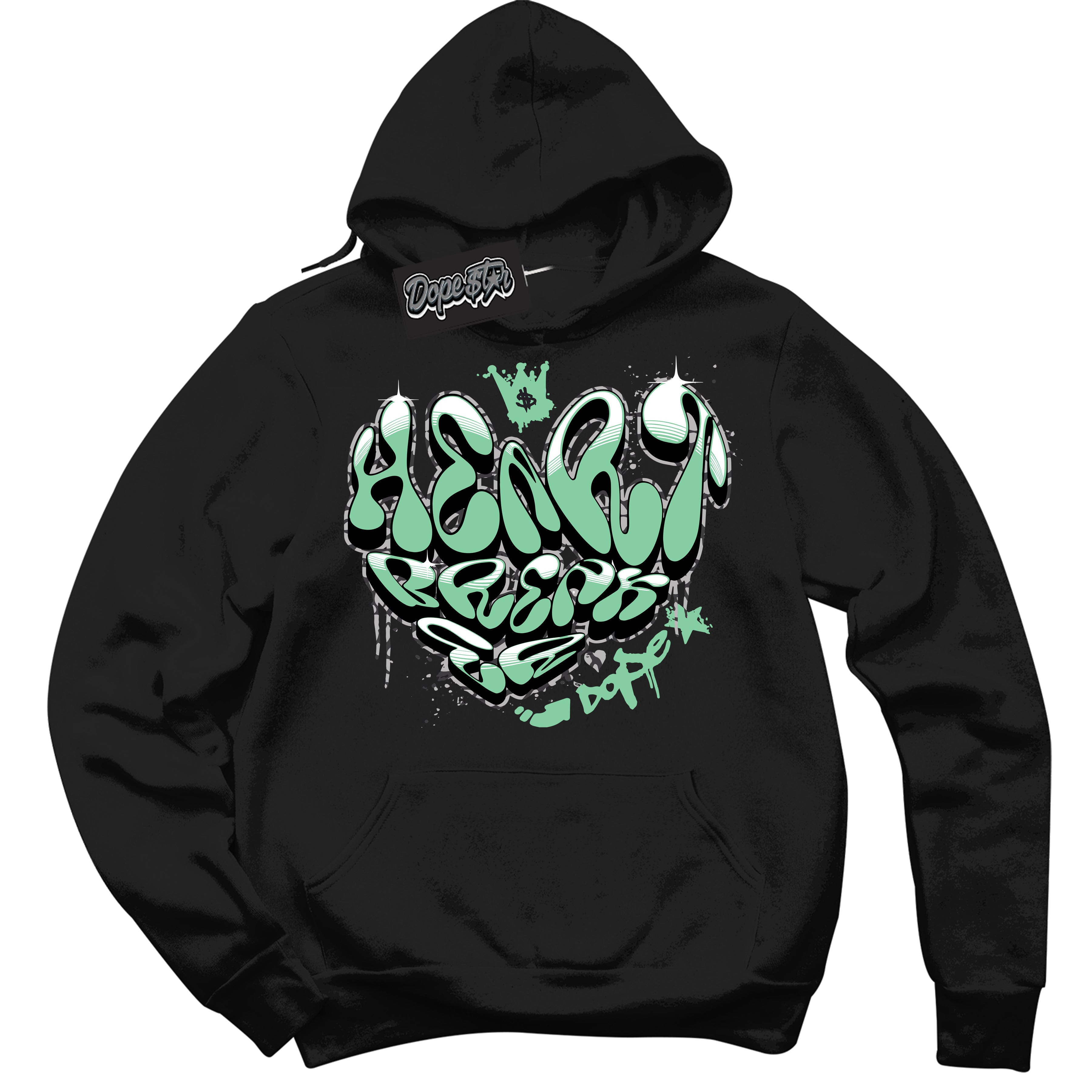 Cool Black Graphic DopeStar Hoodie with “ Heartbreaker Graffiti “ print, that perfectly matches Green Glow 3S sneakers