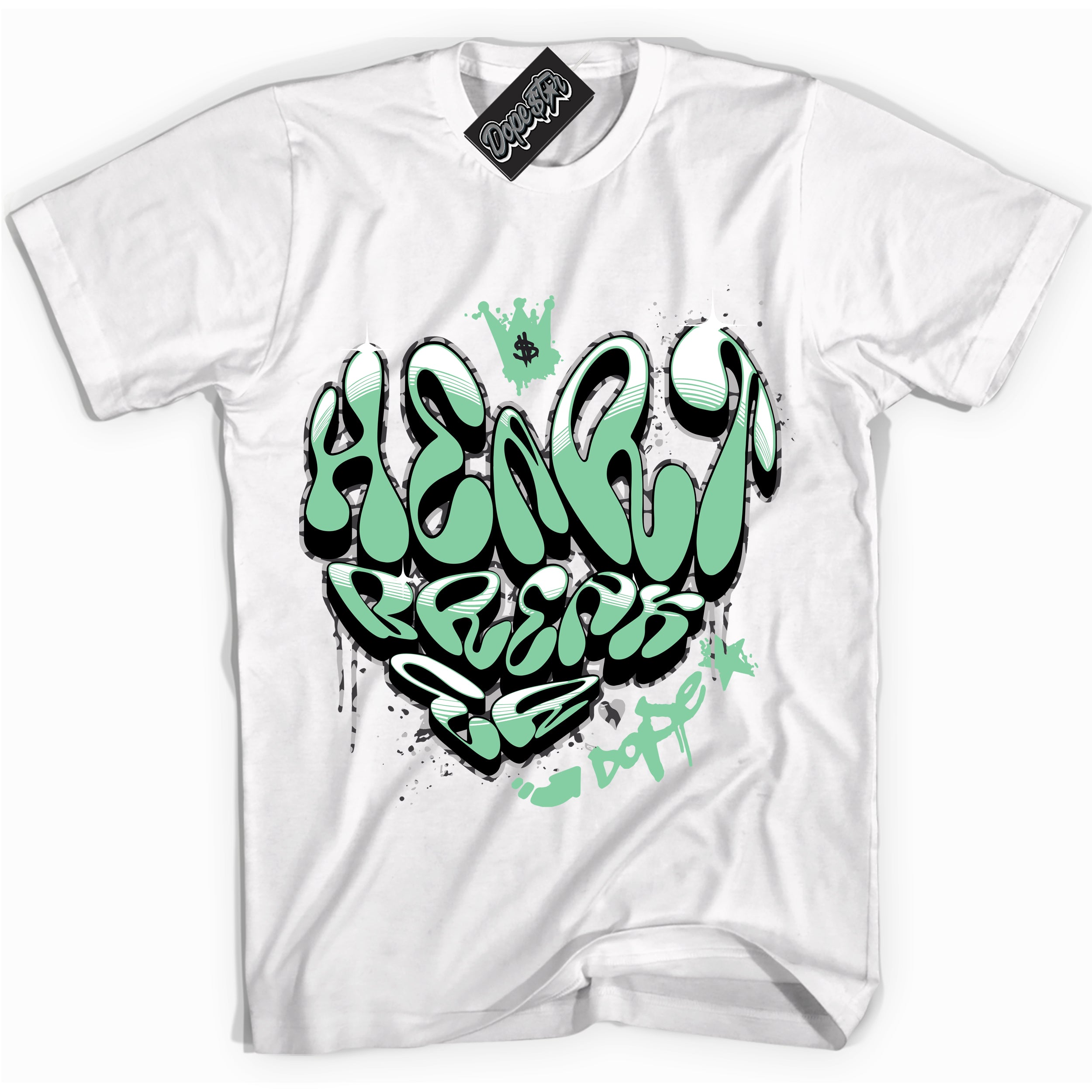 Cool White graphic tee with “ Heartbreaker Graffiti ” design, that perfectly matches Green Glow 3s sneakers 