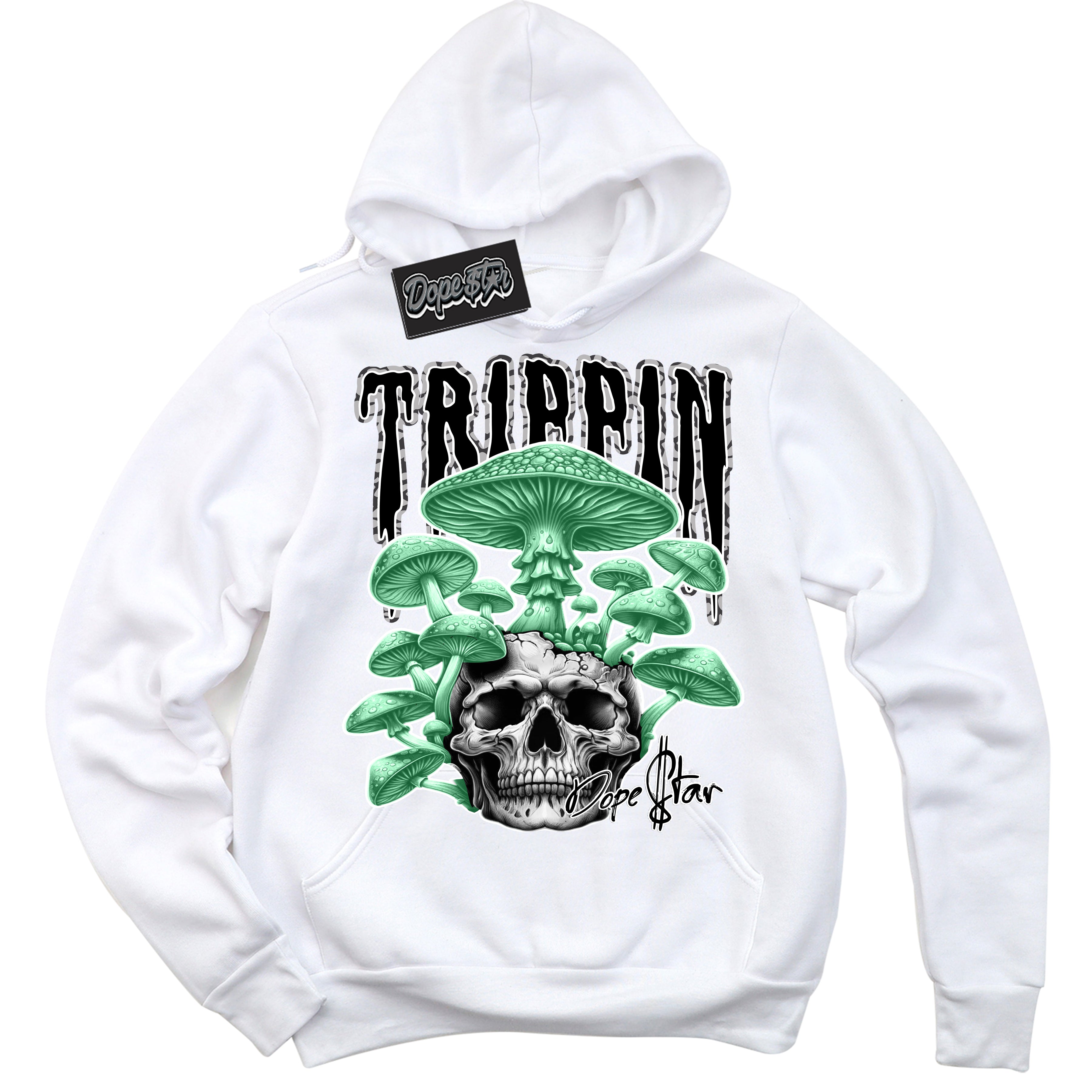 Cool White Hoodie with “ Trippin”  design that Perfectly Matches Green Glow 3s Sneakers.