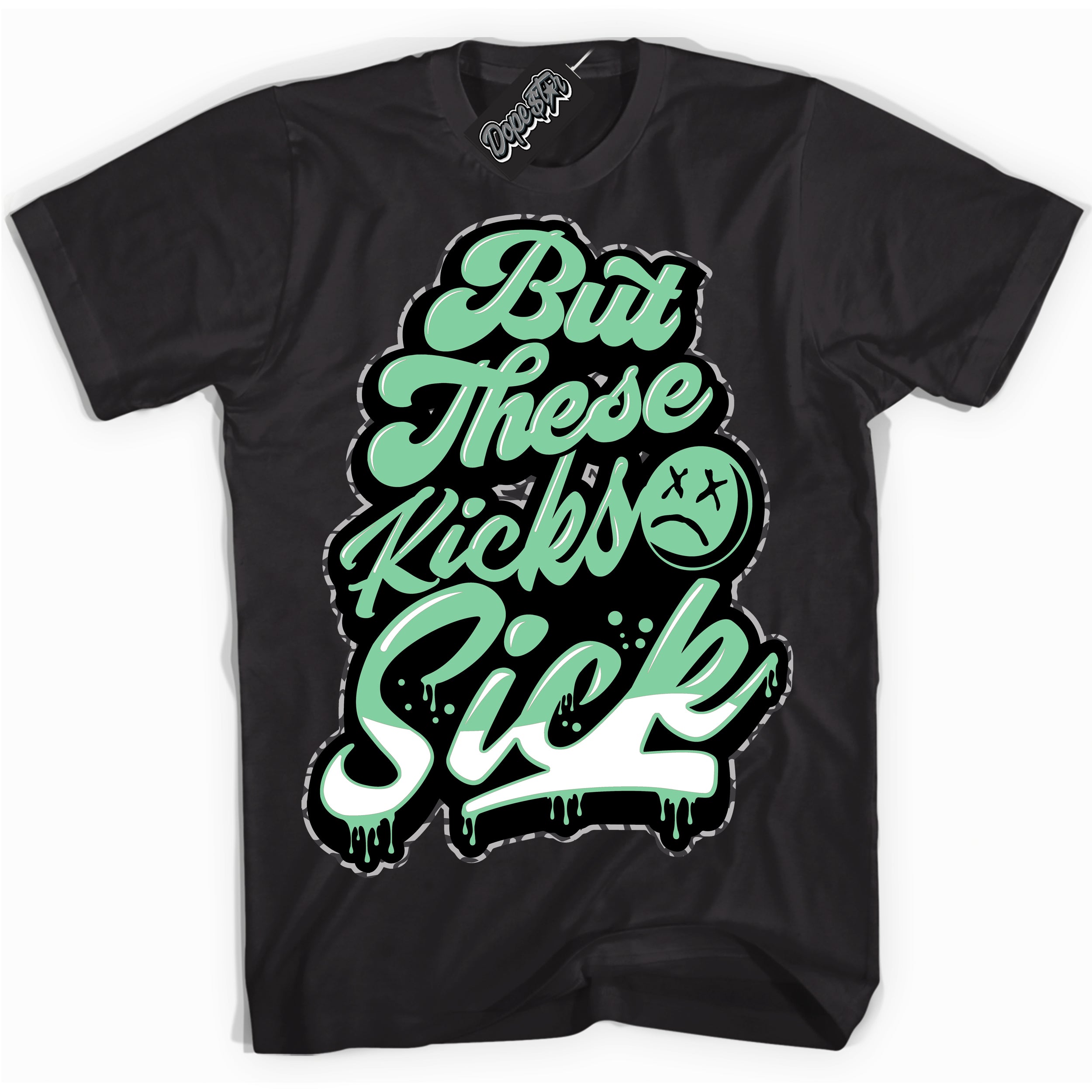 Cool Black graphic tee with “ Kick Sick ” design, that perfectly matches Green Glow 3s sneakers 