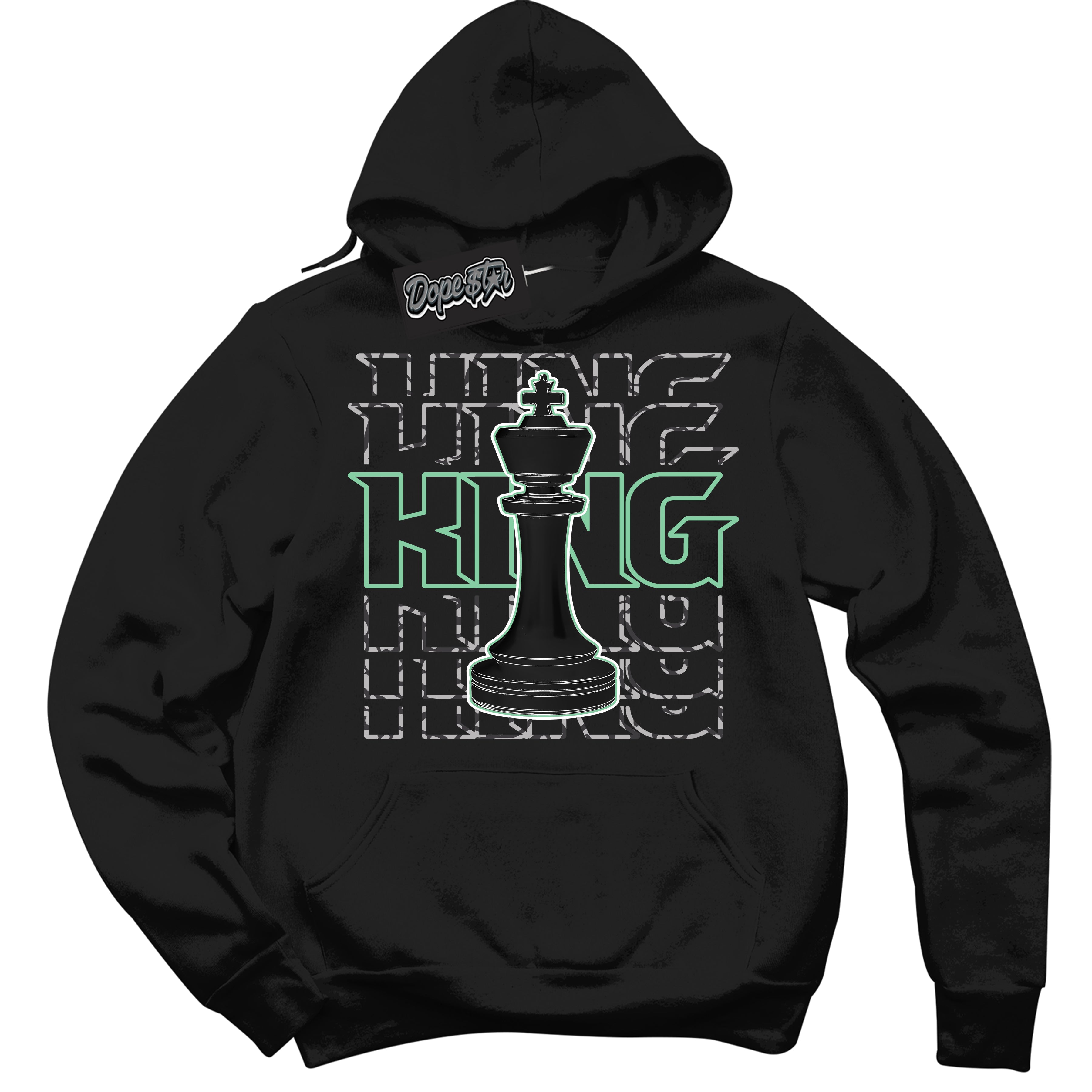 Cool Black Graphic DopeStar Hoodie with “ King Chess “ print, that perfectly matches Green Glow 3S sneakers