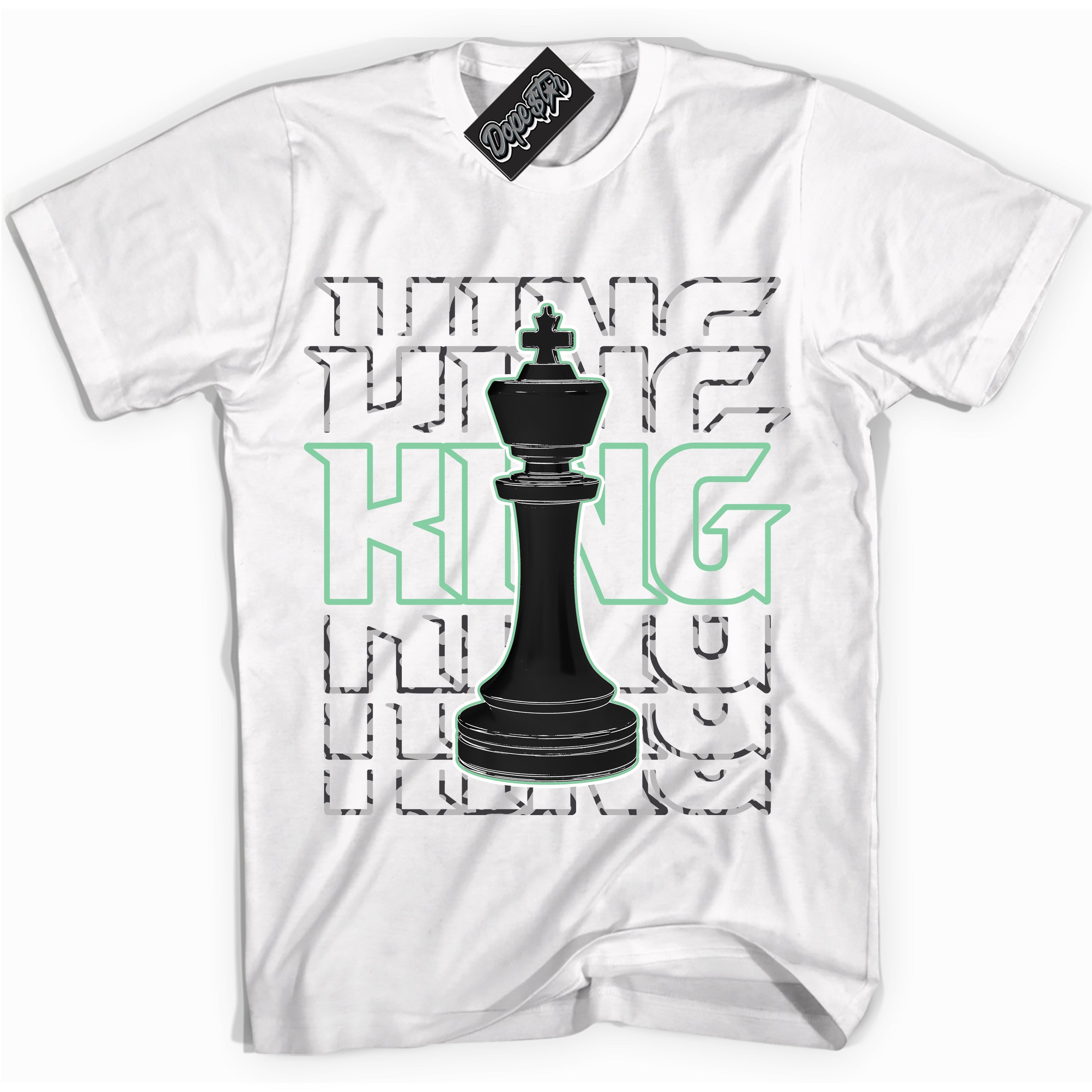 Cool White graphic tee with “ King Chess ” design, that perfectly matches Green Glow 3s sneakers 