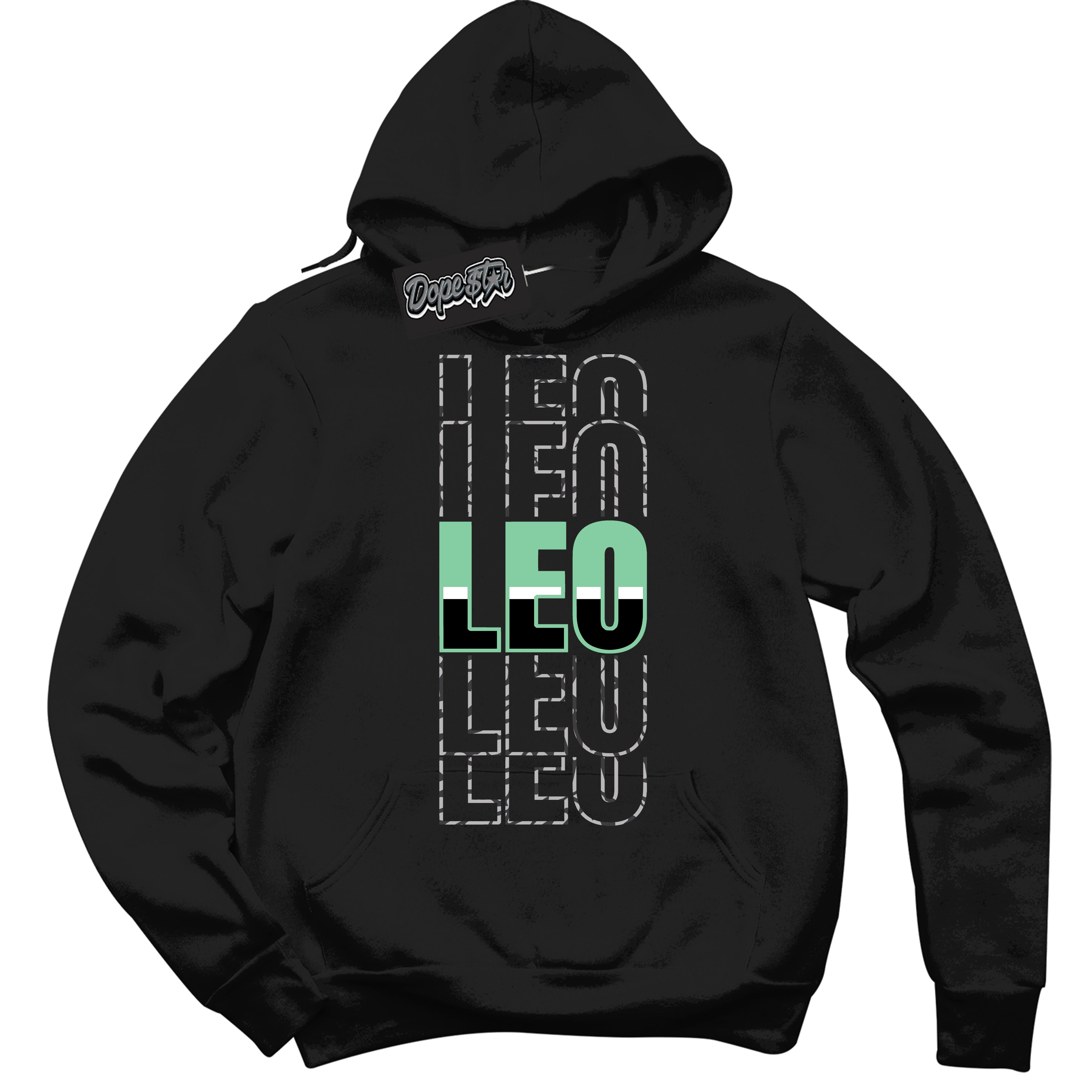 Cool Black Graphic DopeStar Hoodie with “ Leo “ print, that perfectly matches Green Glow 3S sneakers