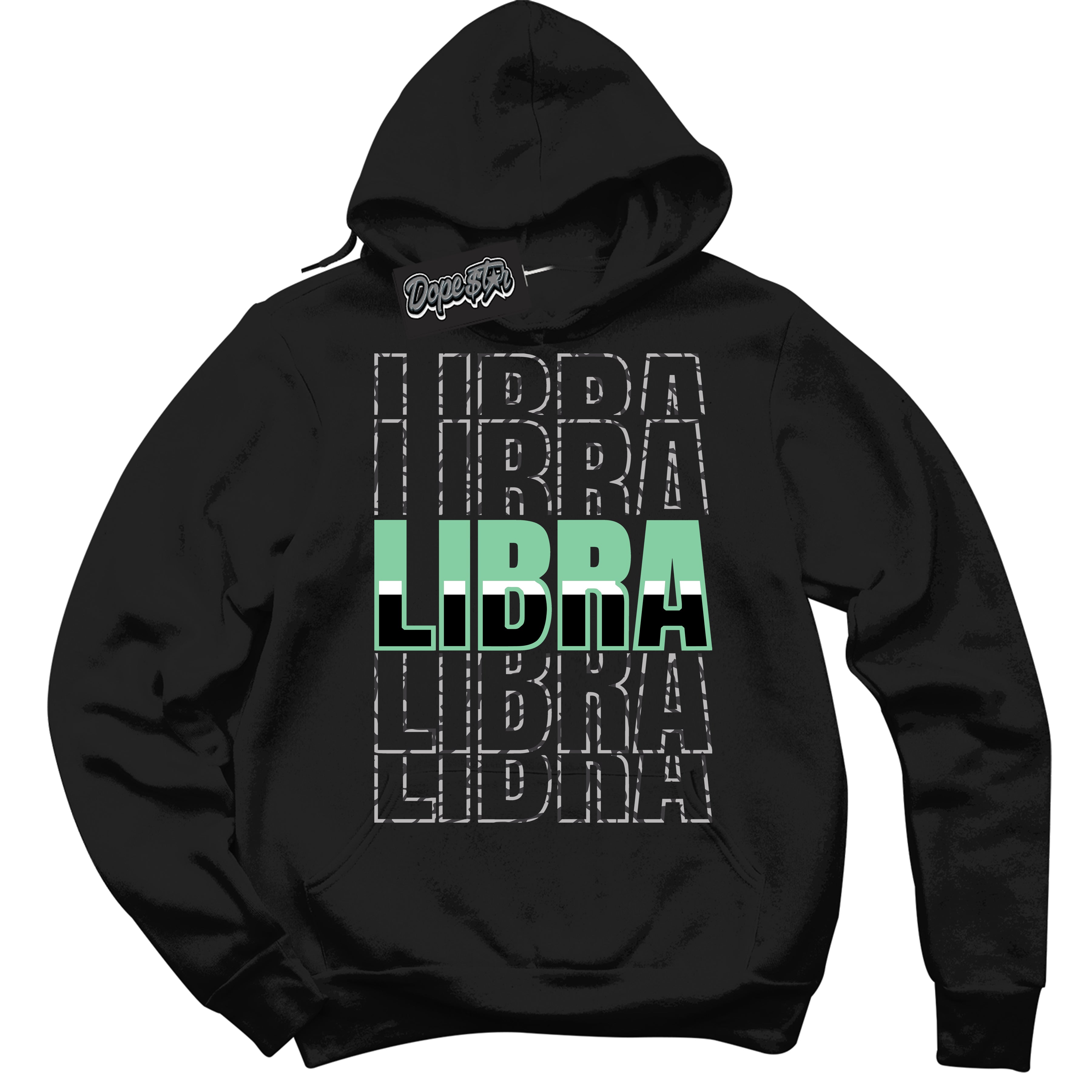 Cool Black Graphic DopeStar Hoodie with “ Libra “ print, that perfectly matches Green Glow 3S sneakers