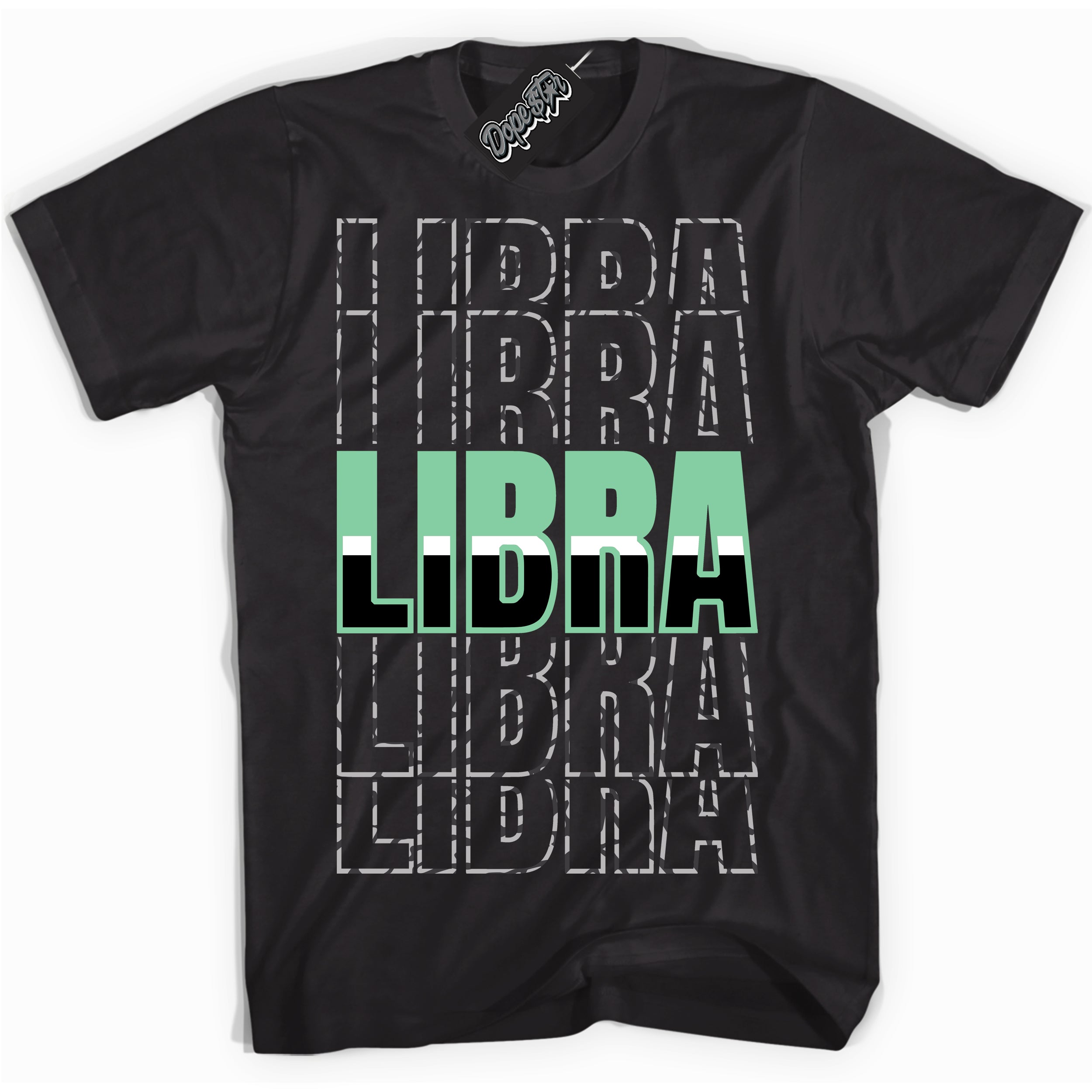 Cool Black graphic tee with “ Libra ” design, that perfectly matches Green Glow 3s sneakers 