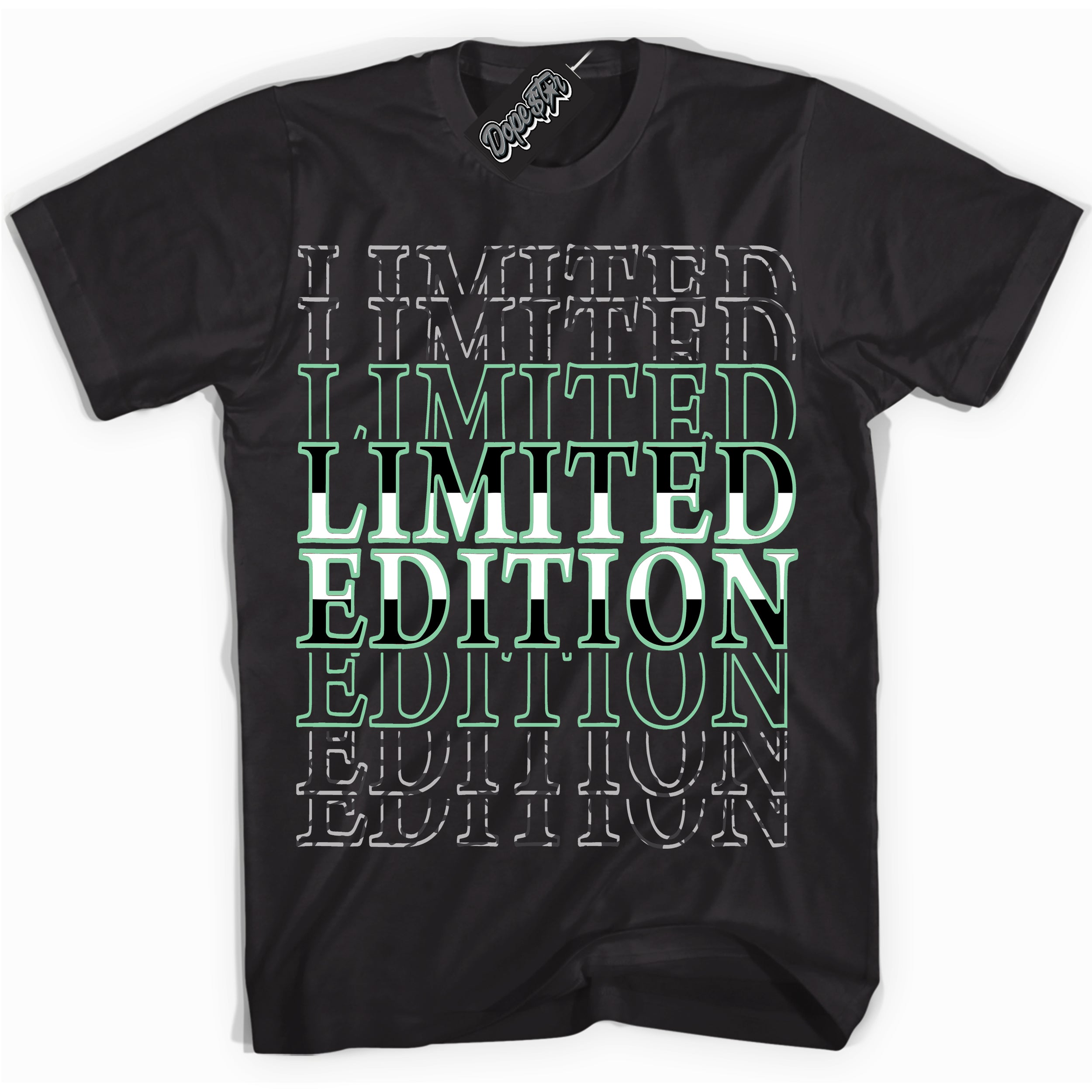 Cool Black graphic tee with “ Limited Edition ” design, that perfectly matches Green Glow 3s sneakers 