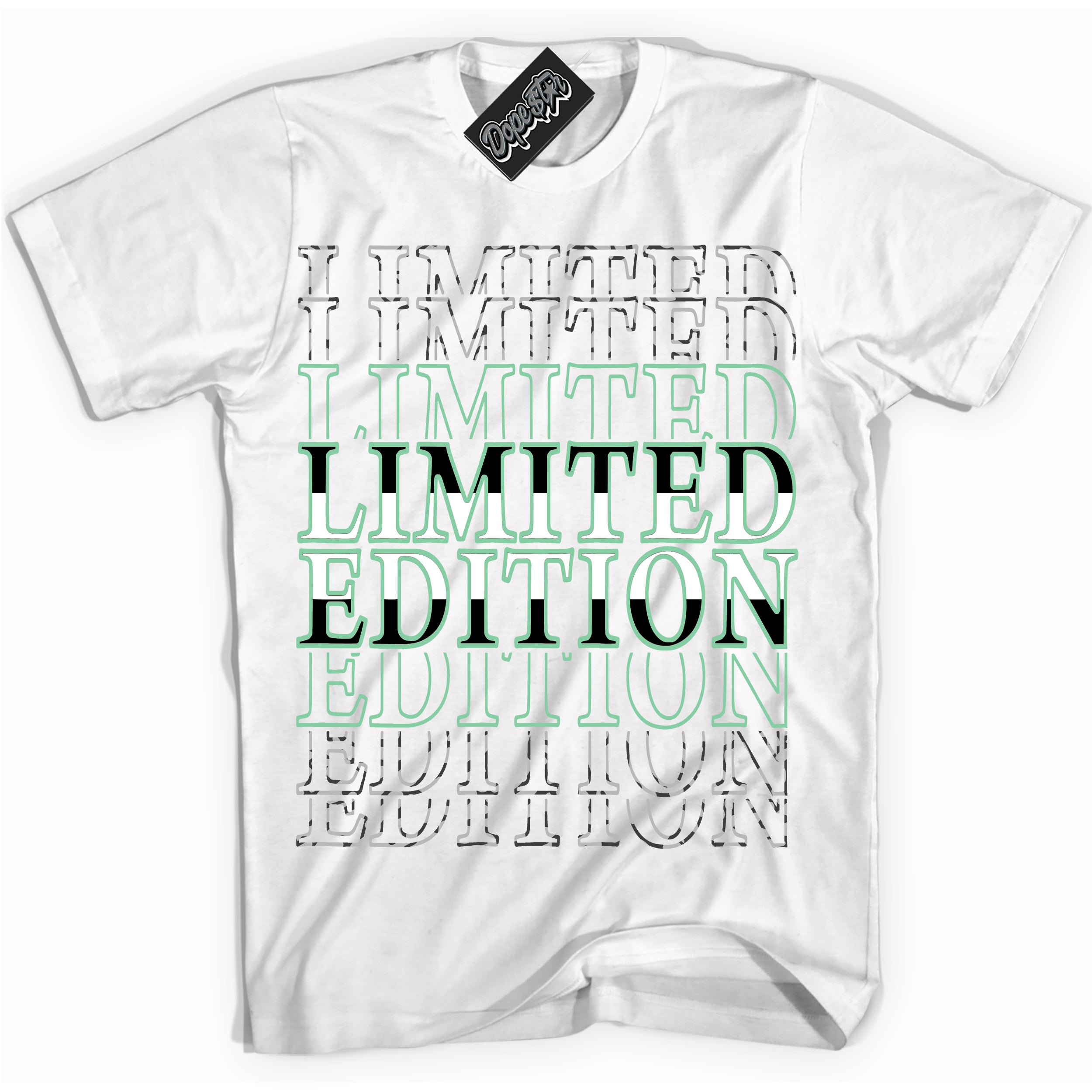 Cool White graphic tee with “ Limited Edition ” design, that perfectly matches Green Glow 3s sneakers 