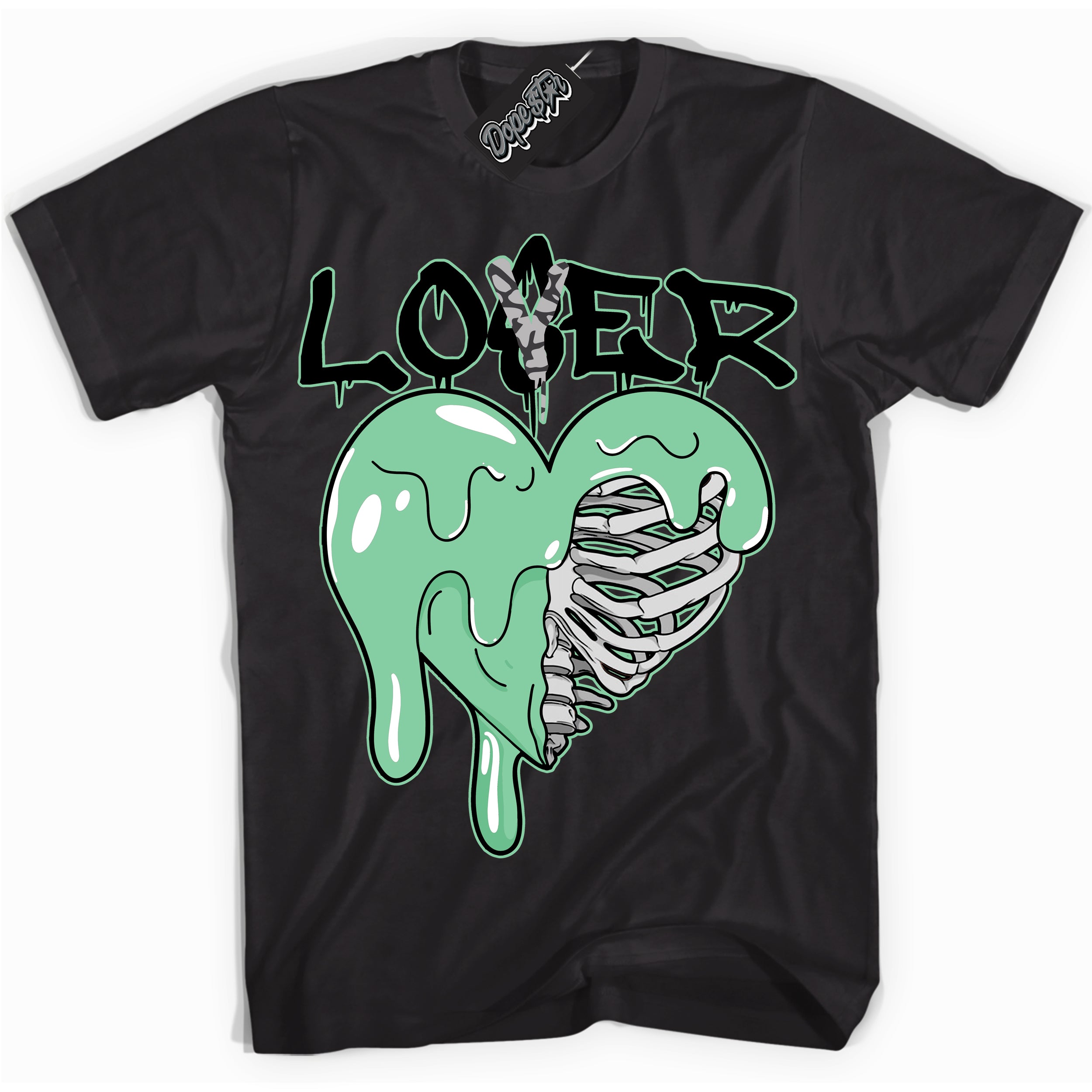 Cool Black graphic tee with “ Lover Loser ” design, that perfectly matches Green Glow 3s sneakers 